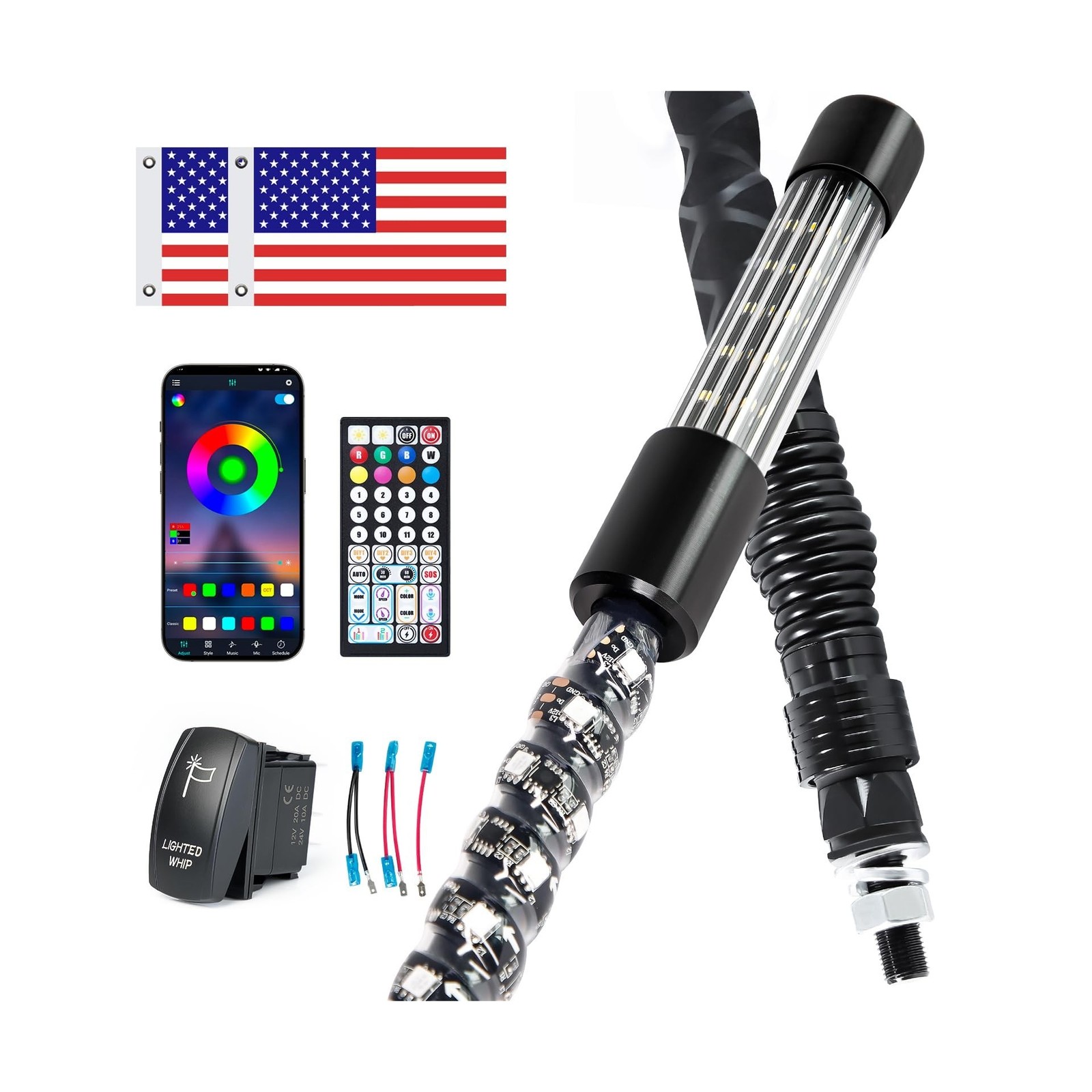 ZIMABLUE 2PC 4FT Whip Lights for Side by Side, App & Remote Control RGB Chasi…