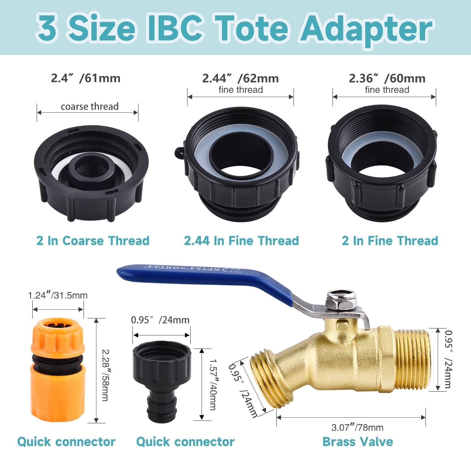 275-330 Gallon IBC Tote Tank Adapter,3-Size 3/4 Inch -Brass, Brass