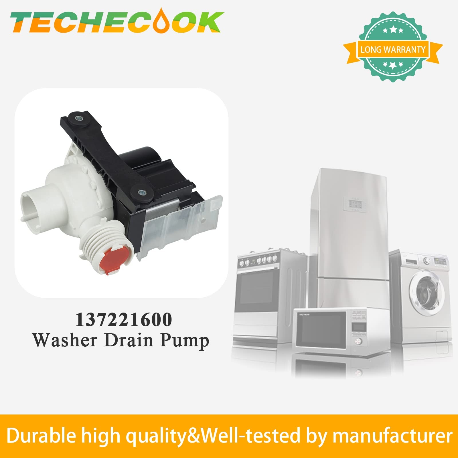 137221600 Washer Drain Pump: 6.5 x 4.5 x 5 inches, Black & White & Red
