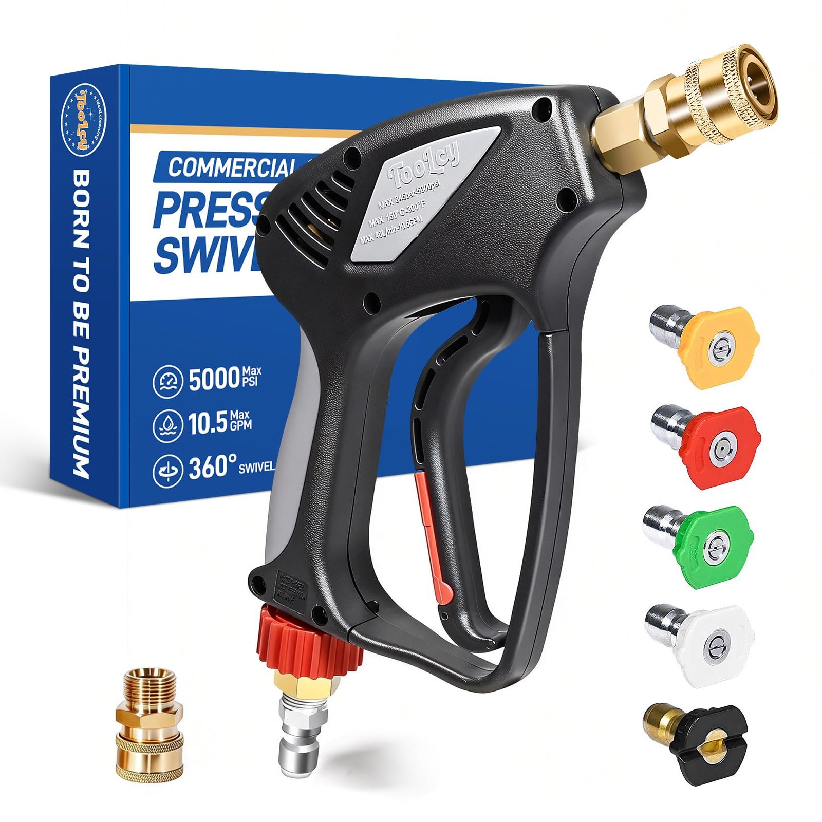 TOOLCY Pro Short Pressure Washer Gun 5000 PSI with 360° Gun, Black