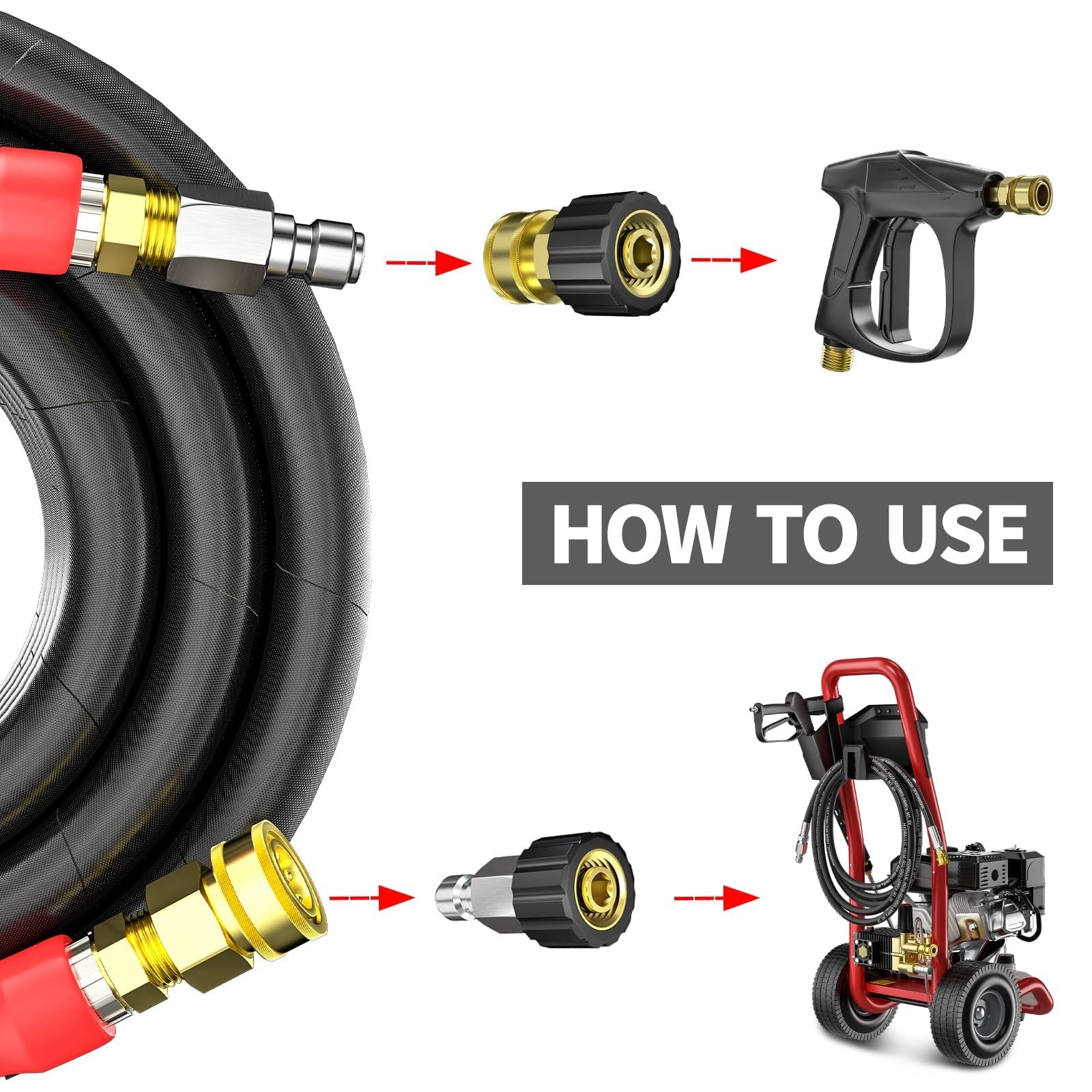 Pressure Washer Hose 25ft, 3/8’’ ID 4800PSI Power Washer Hose Non Ta