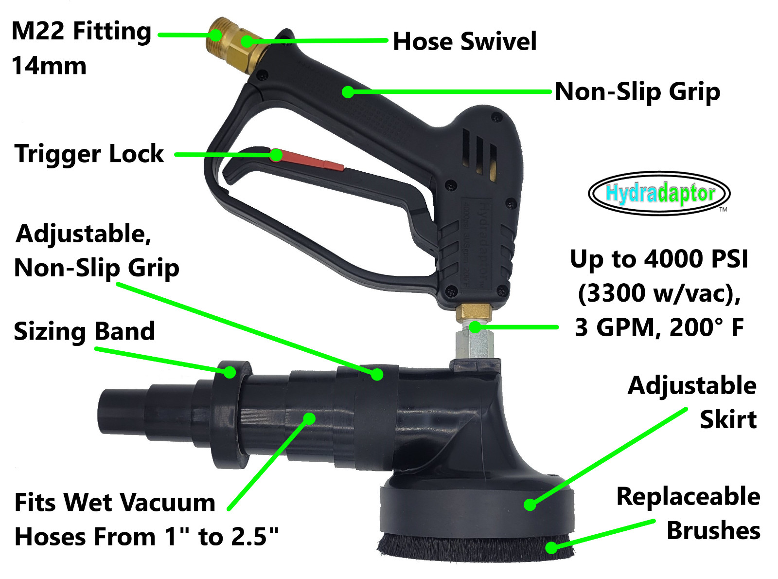 Pressure Washer Accessory, Wet Vacuum Attachment, Indoor Surface Cleaning Tool