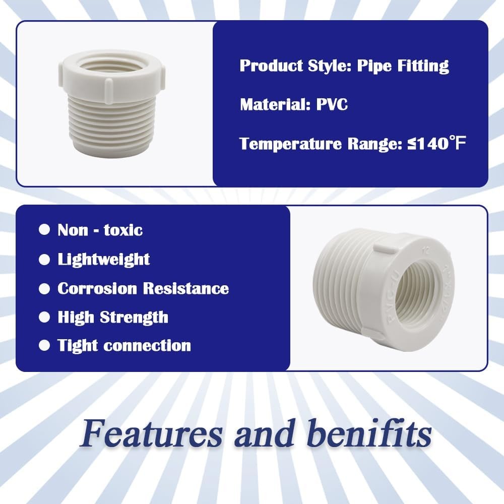 10PCS 3/4 Inch Male Thread to 1/2 Female Threaded 3/4×1/2, White