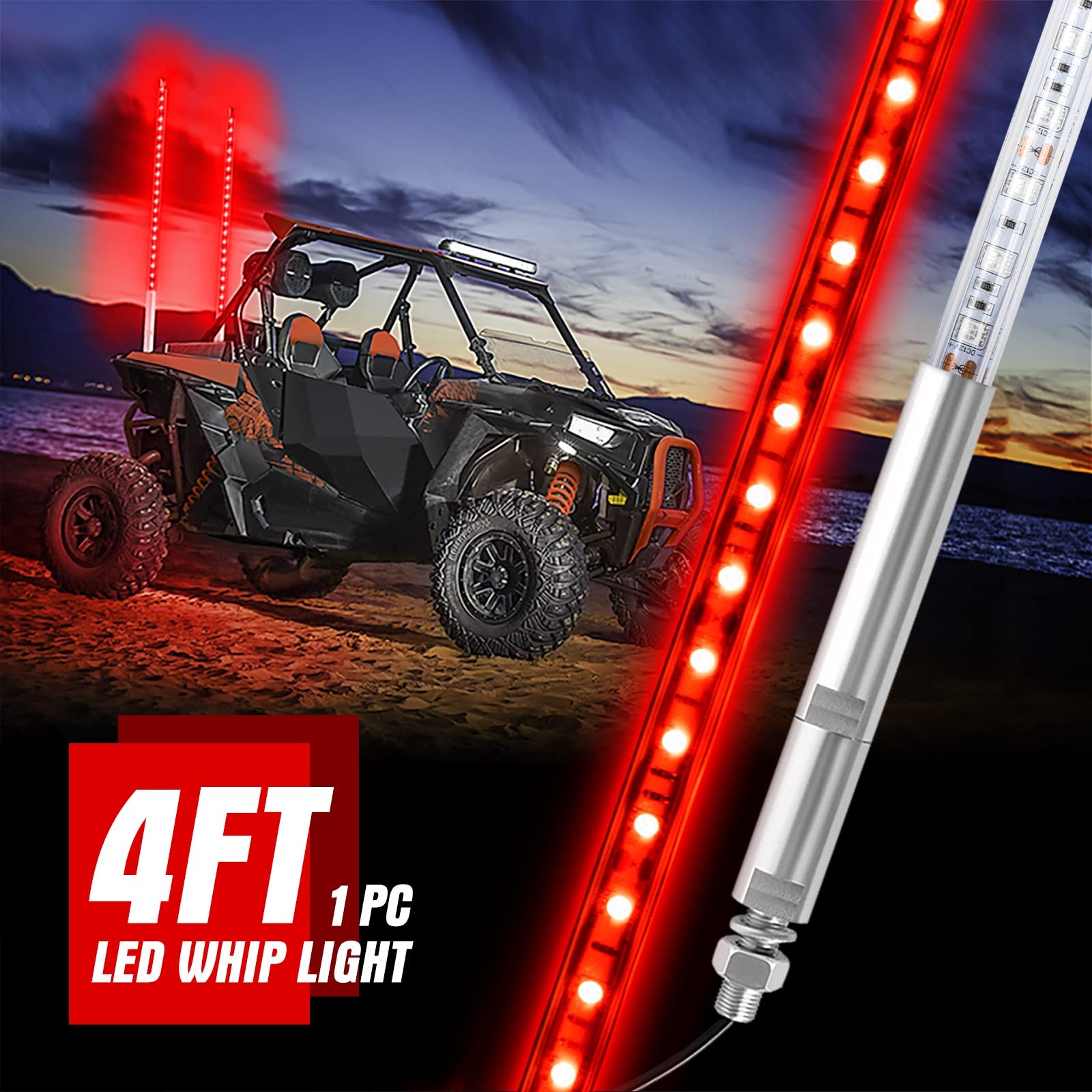 1Pc 1.2M Red Led Whip Light For Truck Bestzheyu 4Ft Atv Utv Led Whip Light