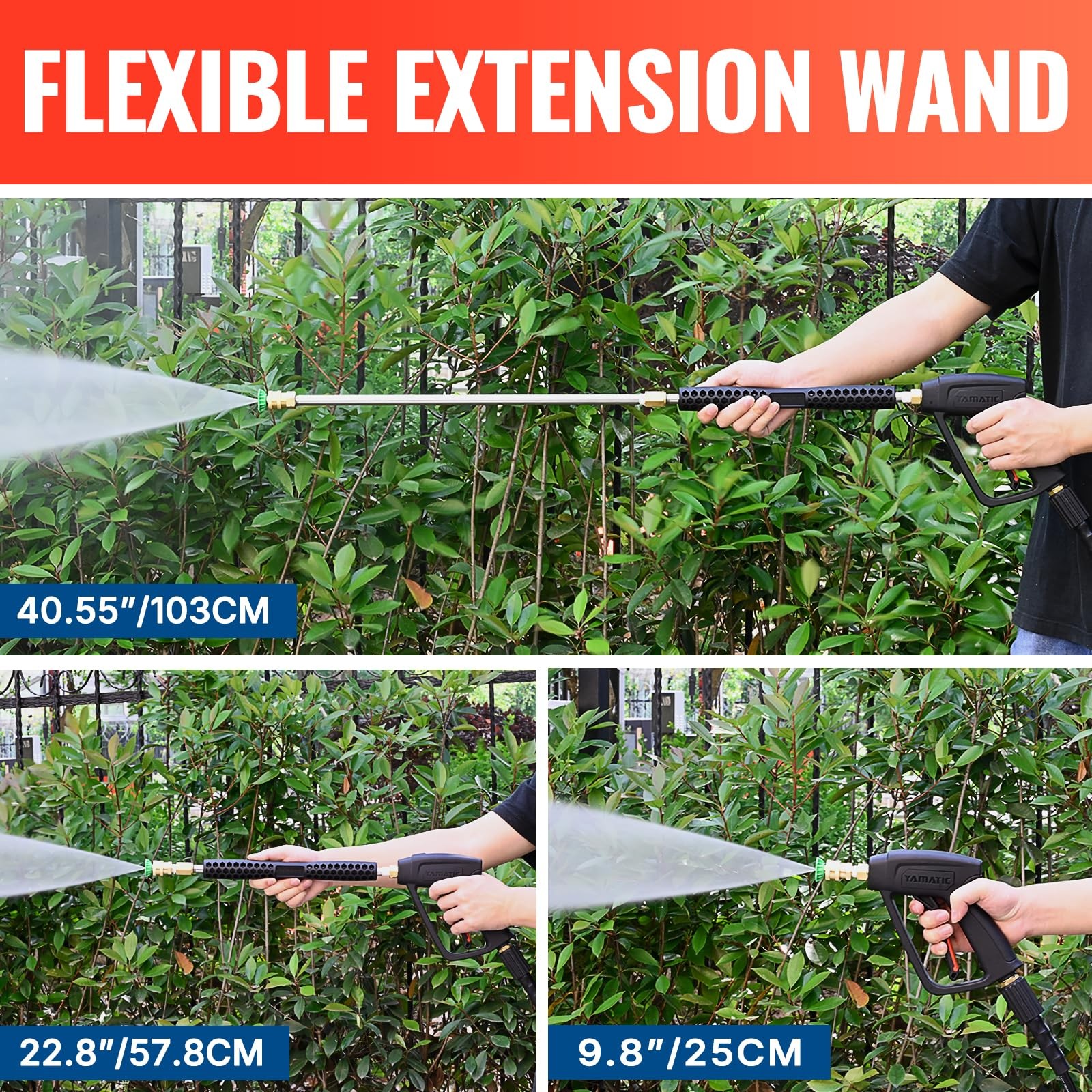 YAMATIC Pressure Washer Gun and Wand with 5 Spray Long handle 4000PSI, Black