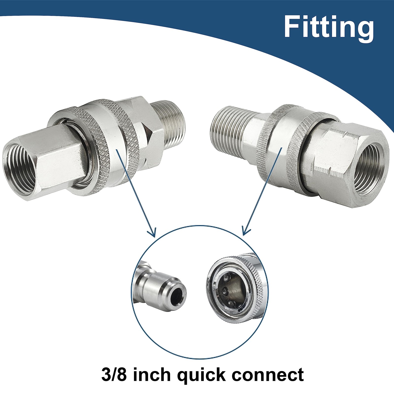 Raincovo Pressure Washer Quick Connect 3/8 Inch, 3/8” Connect, Silver