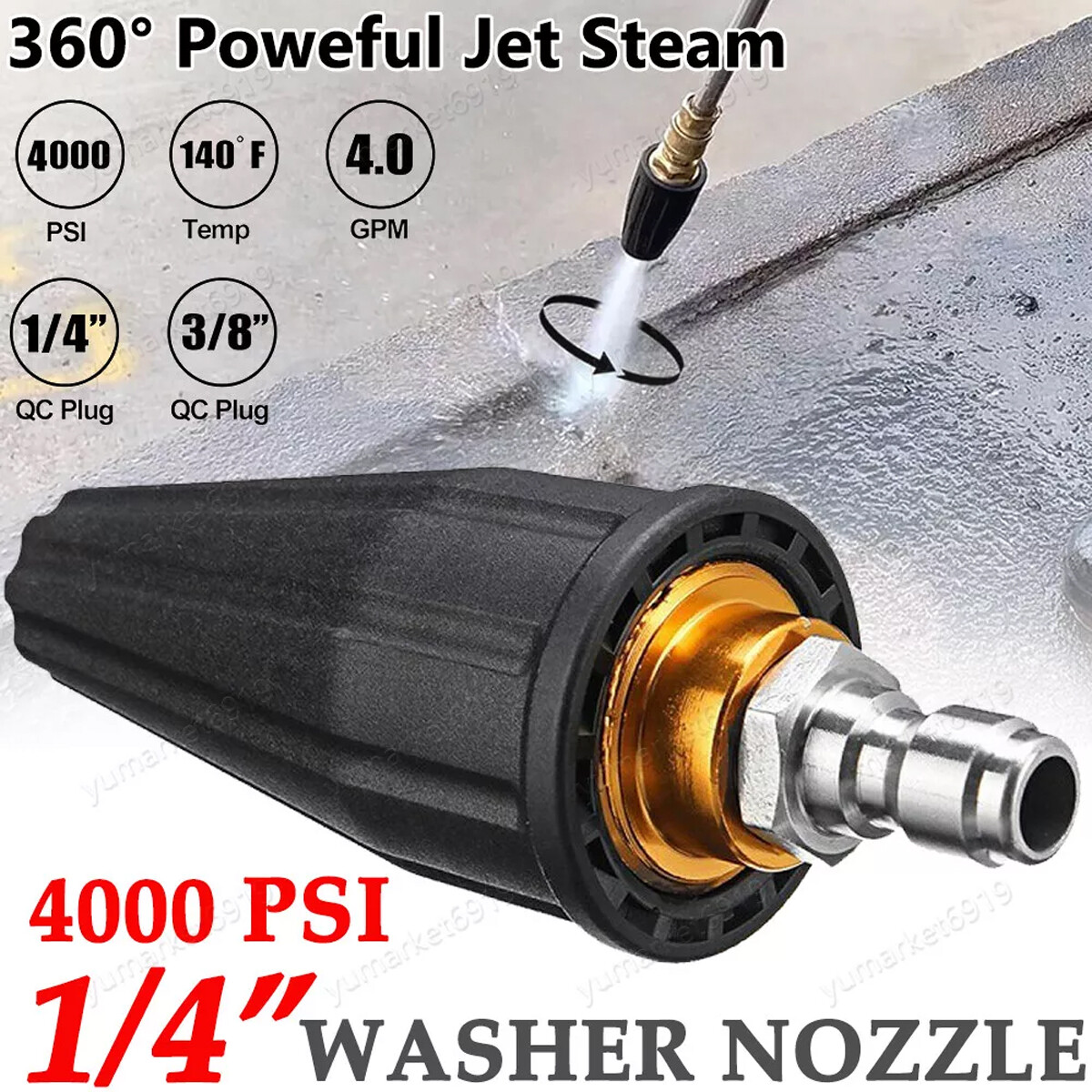 Universal Turbo High Pressure Washer Nozzle 1/4″ Quick Connect 4.0 GPM 4000 PSI
