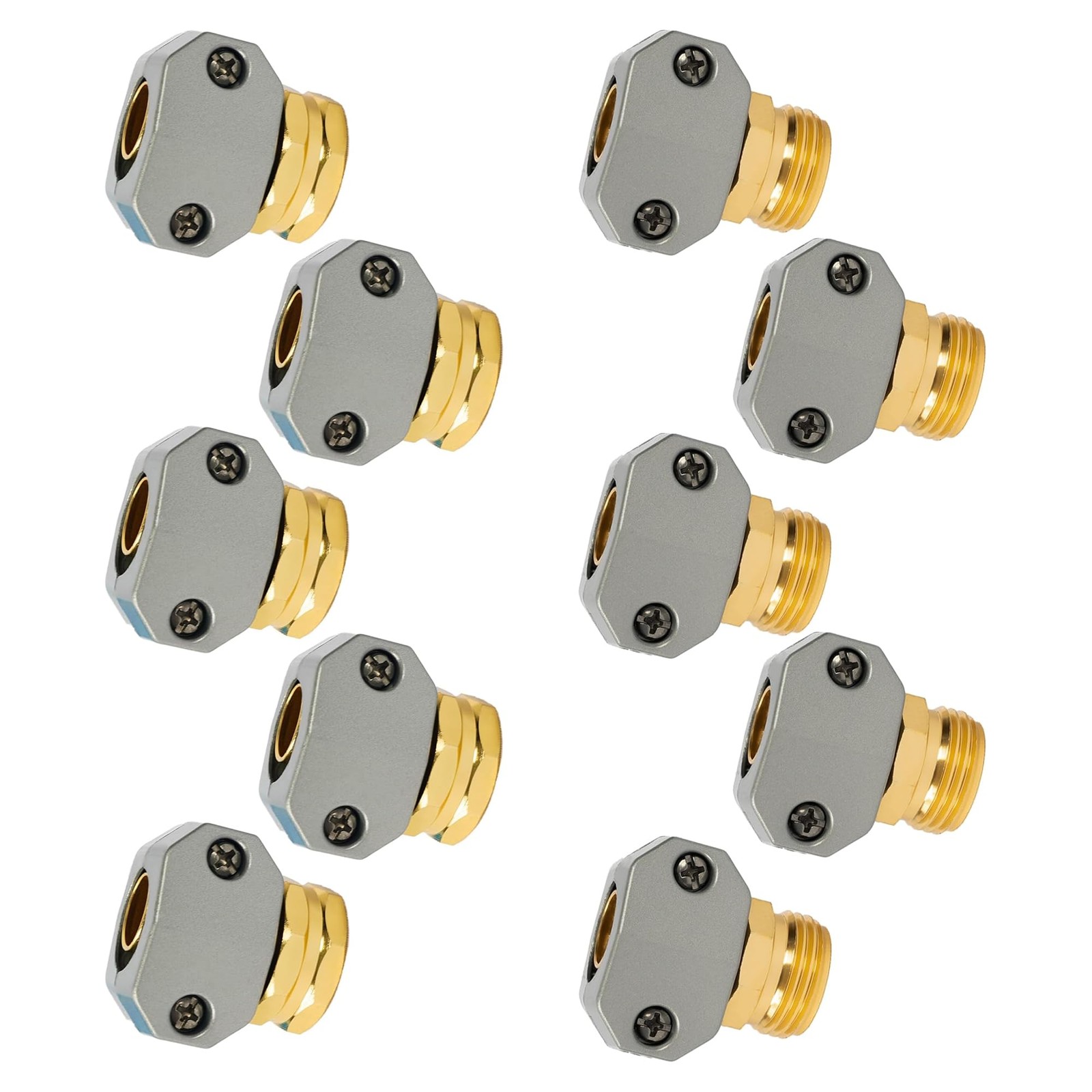 LIULO TOOL Garden Hose Repair Kit, 5 Sets Aluminum Alloy 5 Sets, Silver, Gold