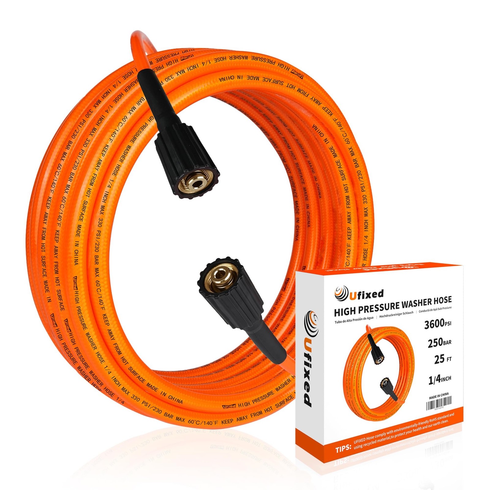 1/4” Pressure Washer Hose 25FT M22-14, 3600psi,Quick Connect,360° Swi