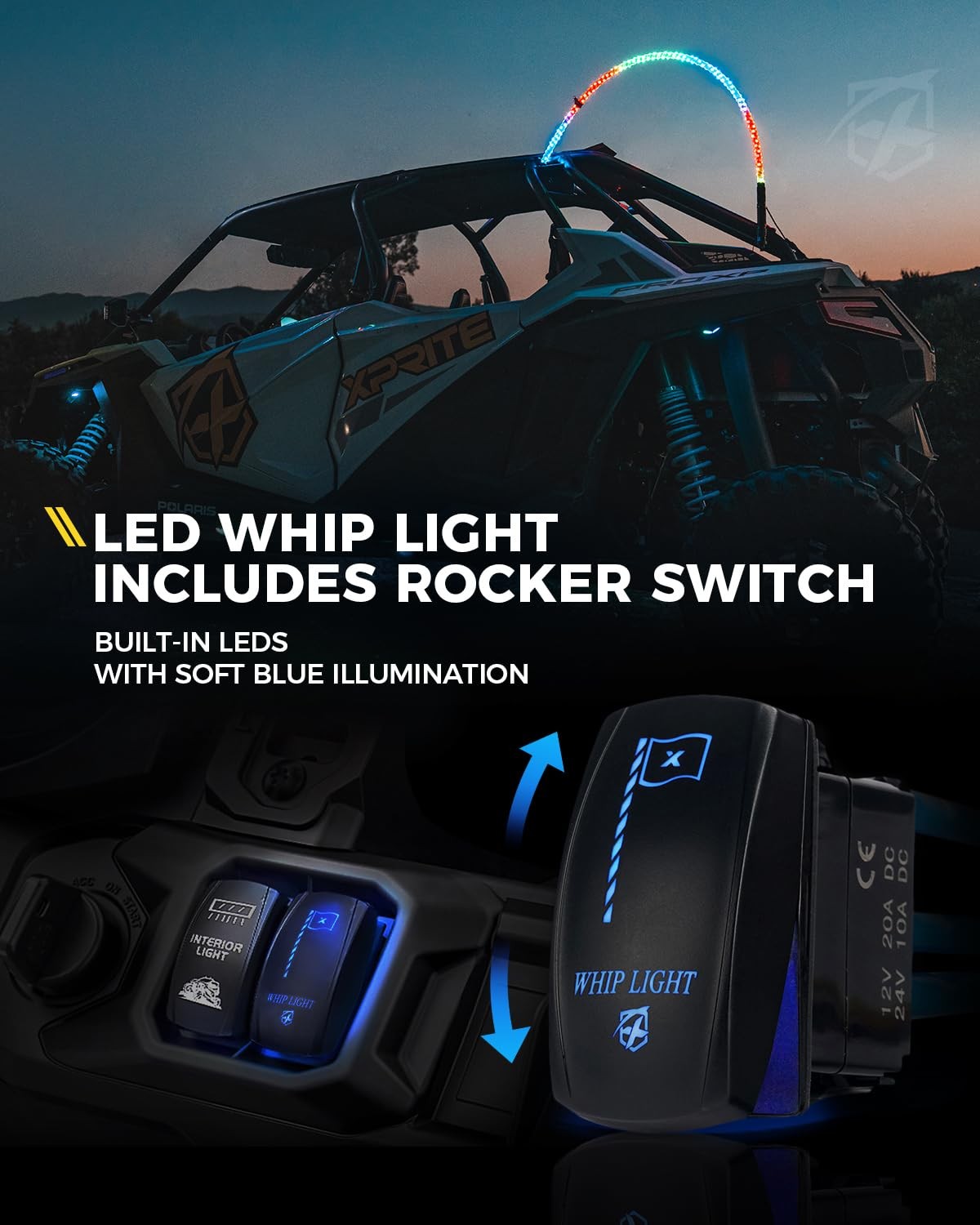 Xprite 1Pc 4Ft Spiral Rgb Led Whip Light Built-In Spring Base Remote Control