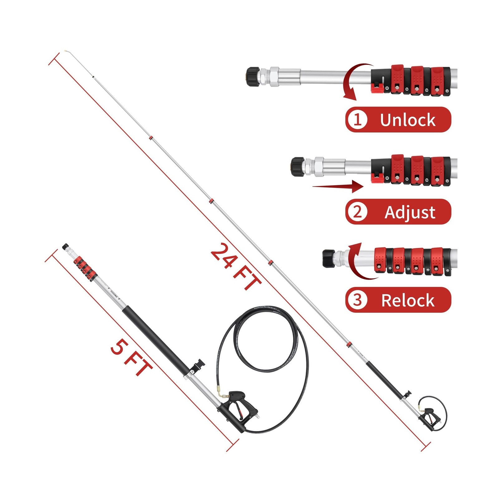 24 FT Gutter Cleaning Tools from The Ground – Telescoping Pressure Washer Wan…