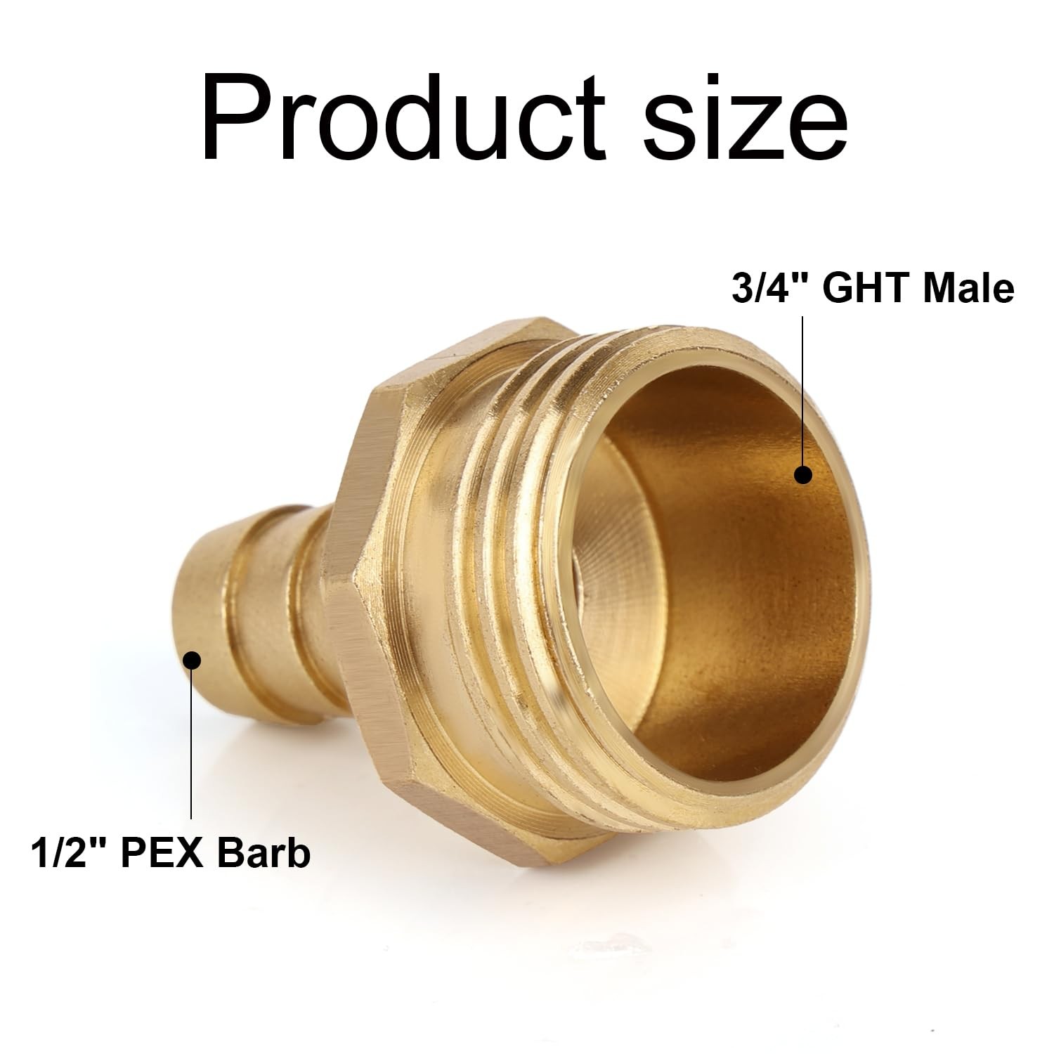 BOXOB 2pcs Solid Brass 1/2″ PEX Barb to 3/4″ GHT Male Garden Hose Gold