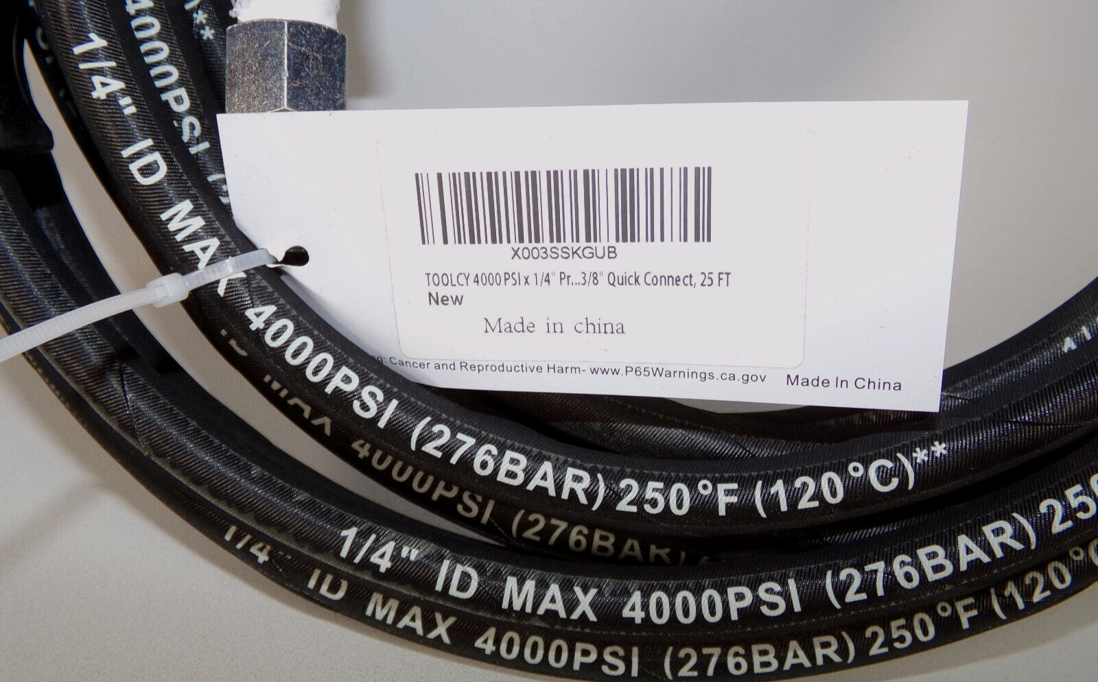 TOOLCY 4000 PSI x 1/4″ Pressure Washer Hose w/ 3/8″ Quick Connect, 25ft