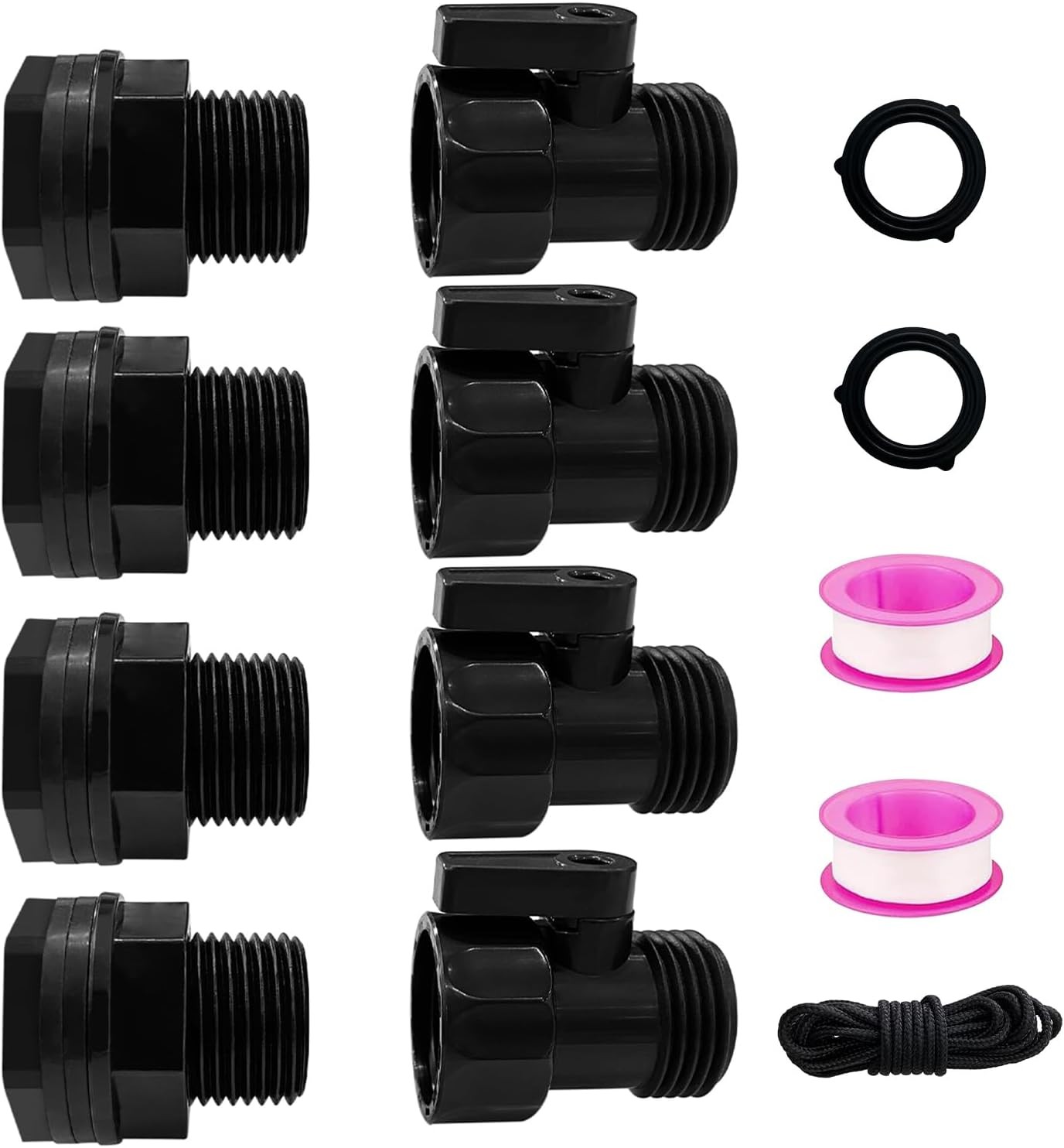 4 Pack Rain Barrel Spigot kit 3/4” Plastic 3/4 inch, 4 Bulkhead+4 Valve