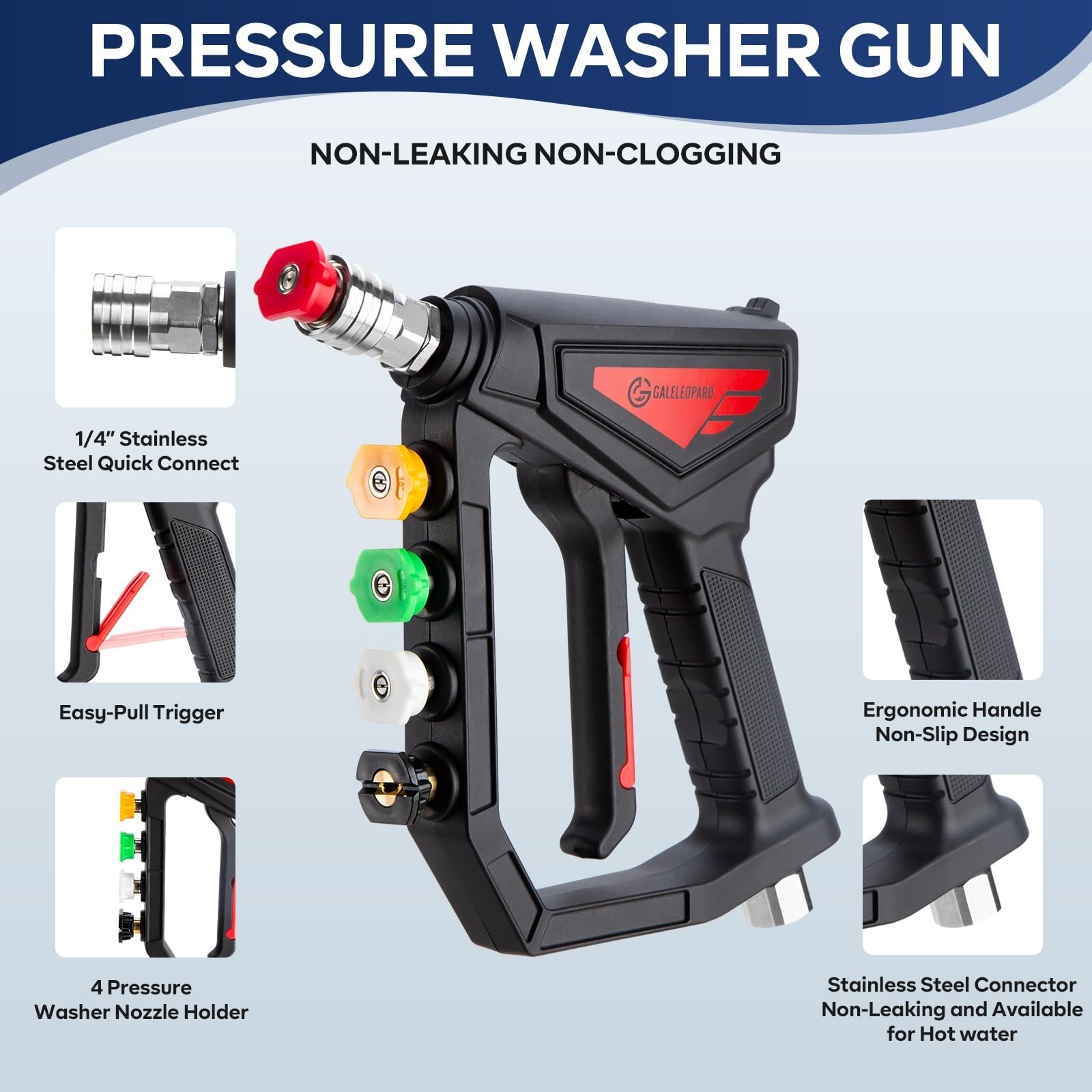 Short Pressure Washer Gun with 5 Nozzle Tips, 5000 PSI | Compact Short Gun wi…