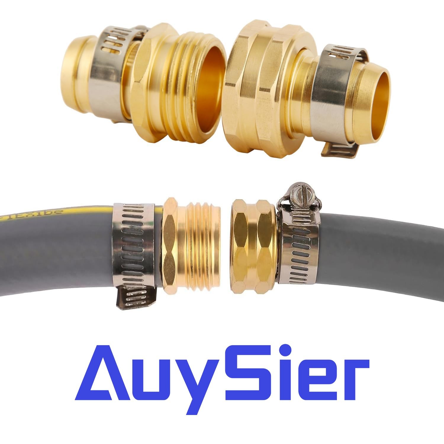 AuySier 3 Set Brass Garden Hose Repair Connector 0.75 Inch, Fit for 3/4″ hose