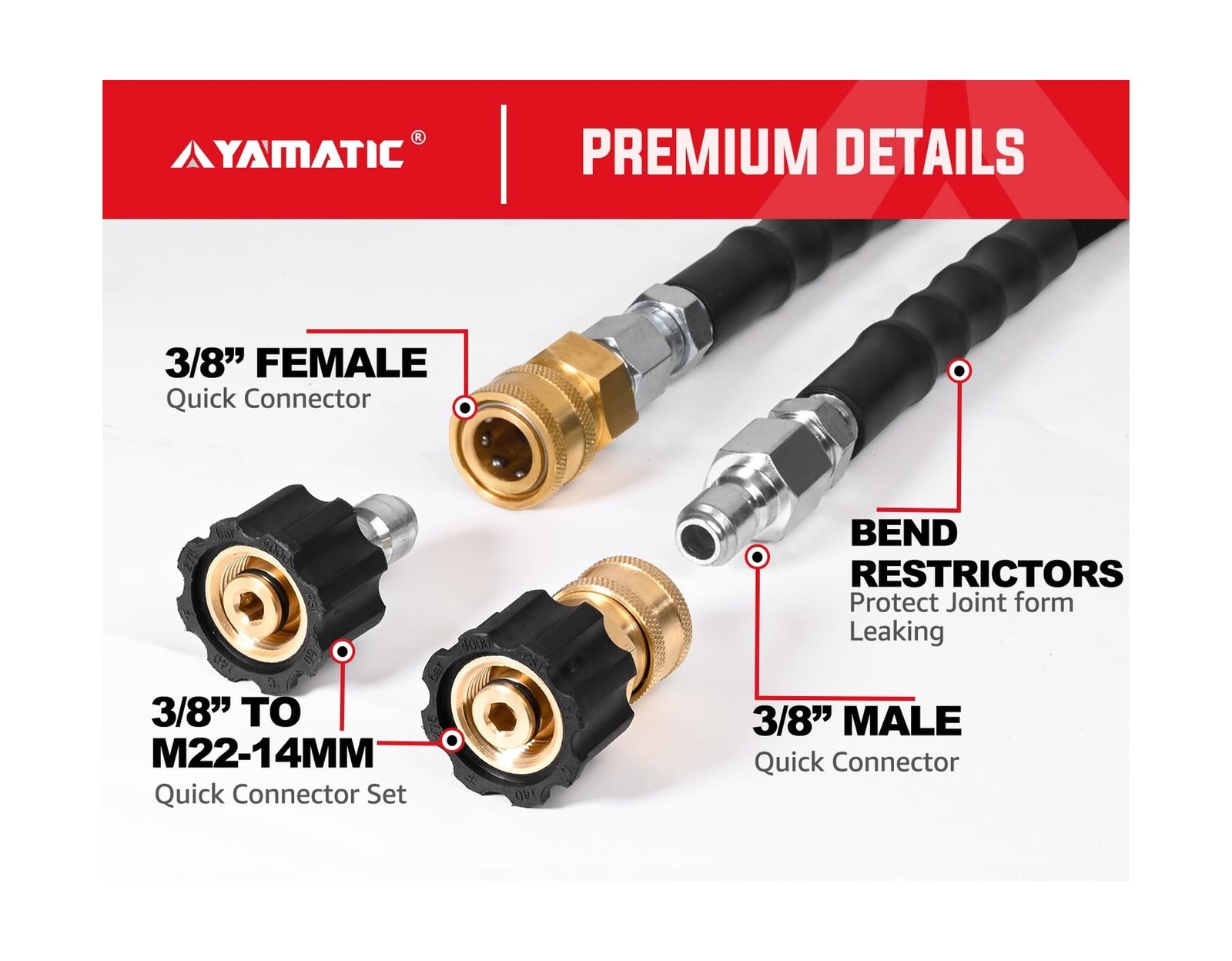 YAMATIC Kink Resistant Pressure Washer Hose 1/4″ 50FT, Wear Resistant 4000PSI…