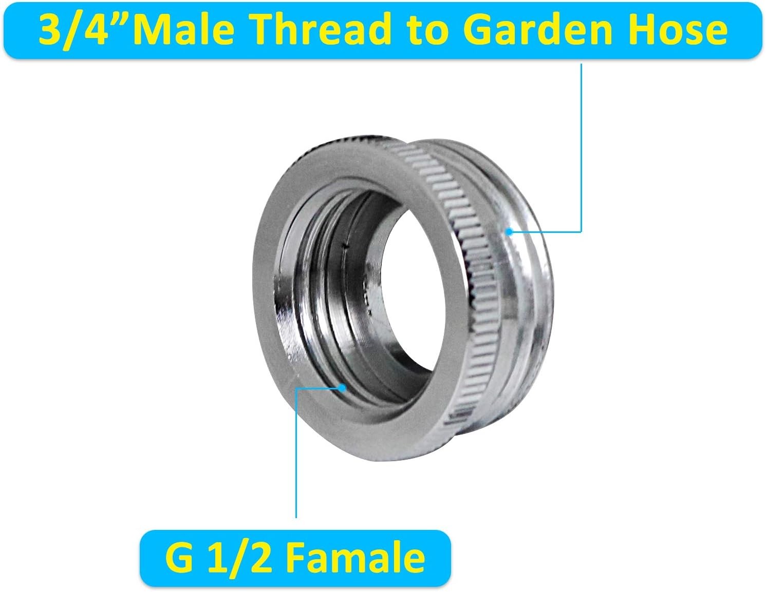 Garden Hose Adapter for Female G1/2 to Male 3/4” GHTM Chrome, G1/2-3/4