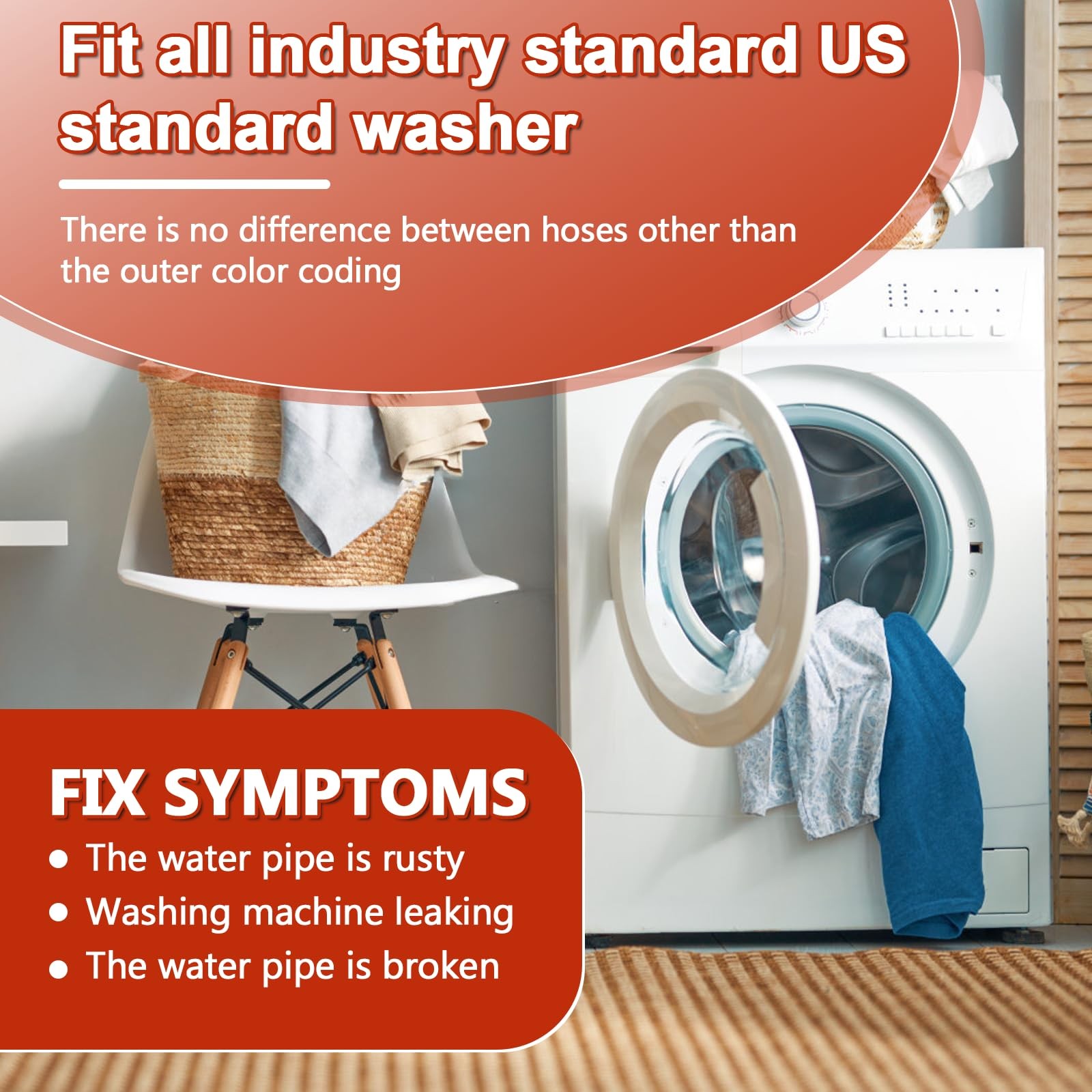【UPGRADE】4FT Washing Machine Hoses with 90 4FT-Stainless Steel, Blue,Red