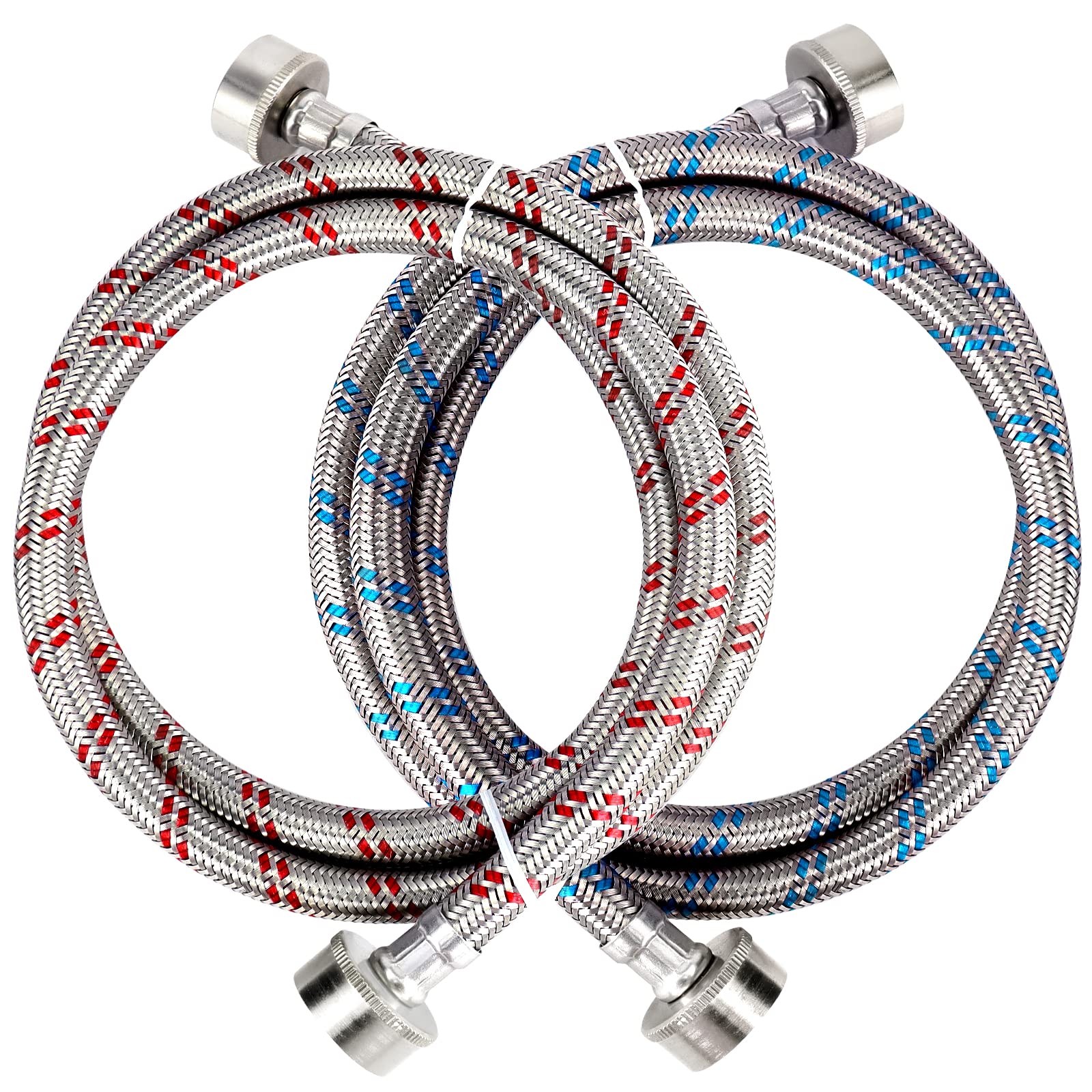 4ft Premium Stainless Steel Washing Machine Hoses :Length 48.42″, Blue&Red