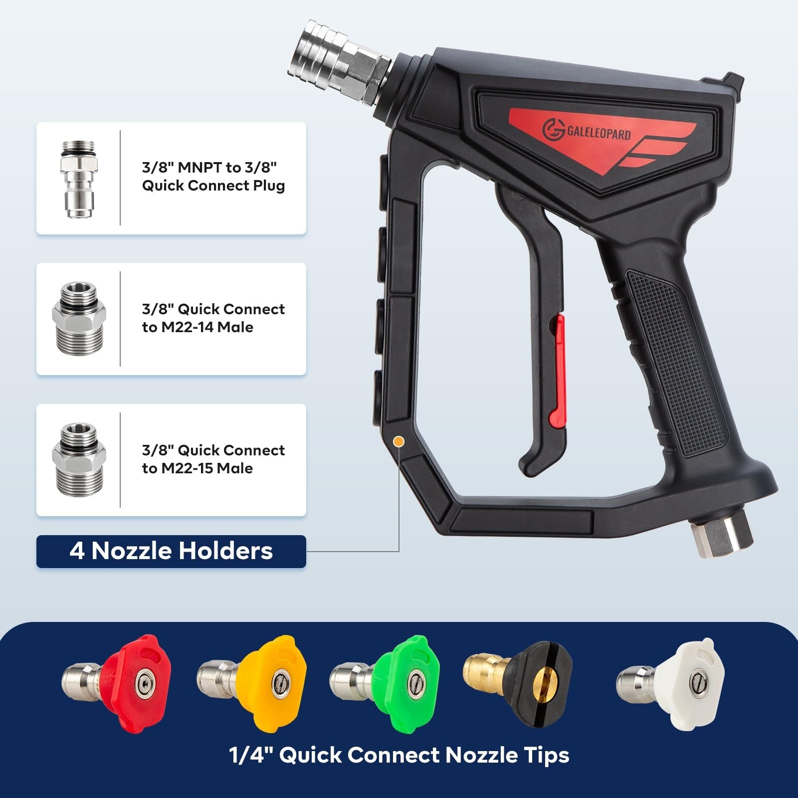 Short Pressure Washer Gun with 5 Nozzle Tips, 5000 PSI | Compact Short Gun wi…
