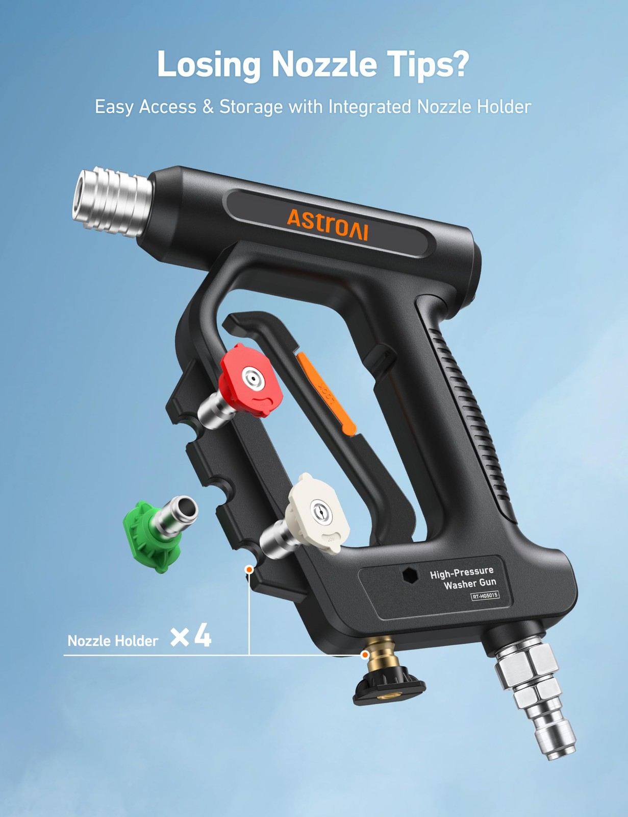 AstroAI Short Pressure Washer Gun with Swivel – High Short, Black