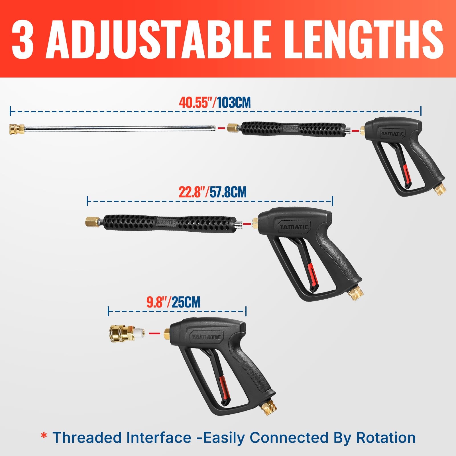 YAMATIC Pressure Washer Gun and Wand with 5 Spray Long handle 4000PSI, Black