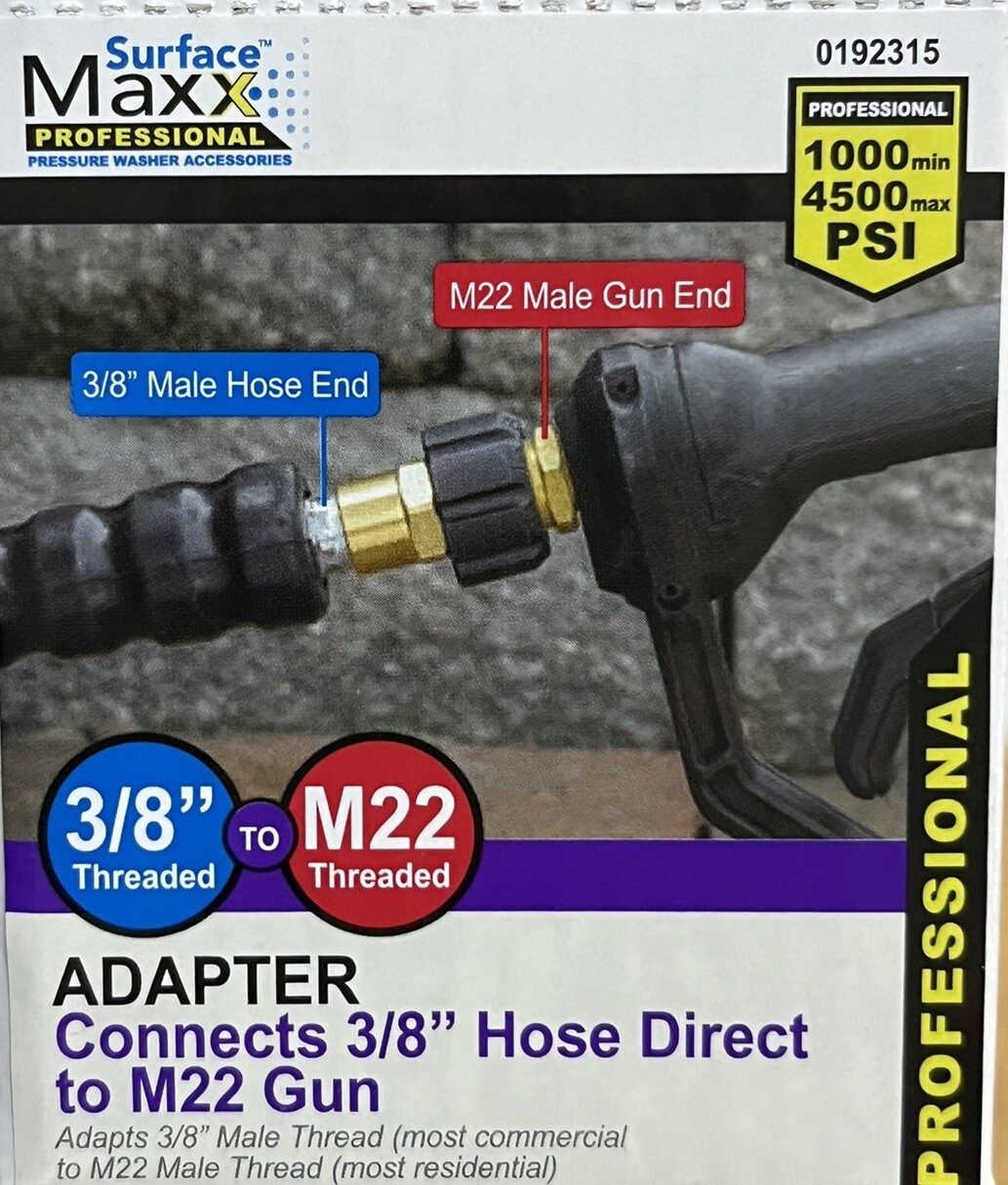 Surface Maxx Pressure Washer 3/8” FPT To M22 Gun Connector Adapter BUY 2, GET 1