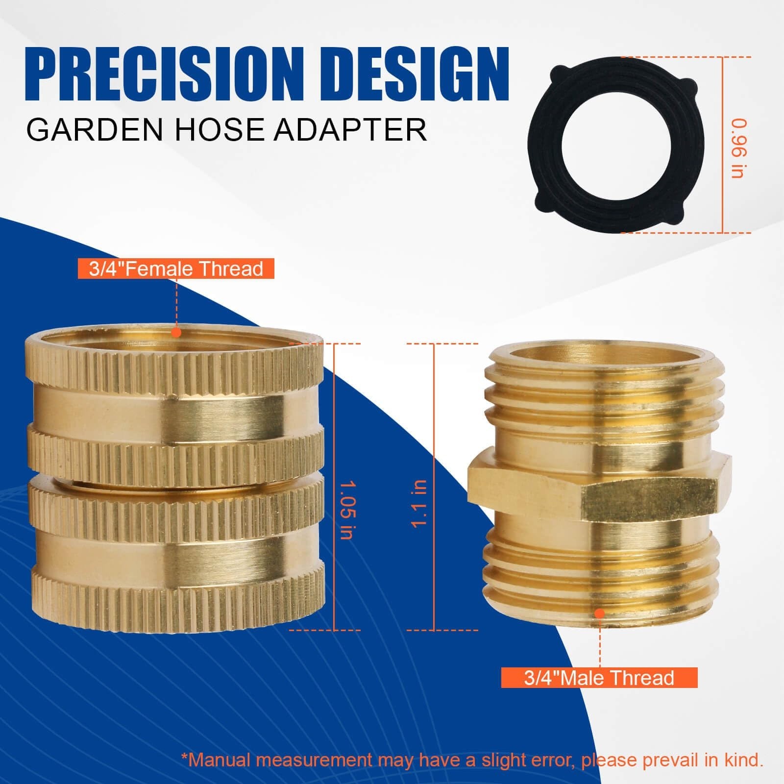 XT Garden Hose Adapter 3/4 Inch GHT Double Male Double Female | With Washers