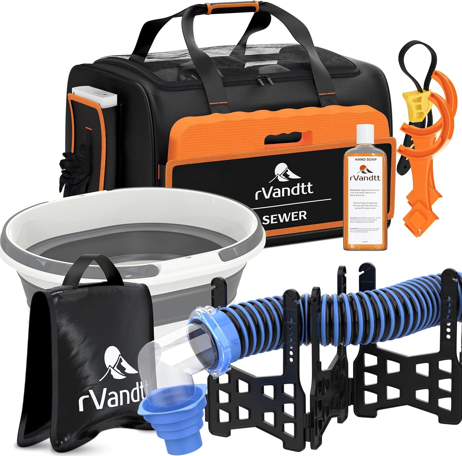 RV Sewer Accessories Kit – 15ft Sewer Hose w/4in1 Adapter, Stand, Collapsible