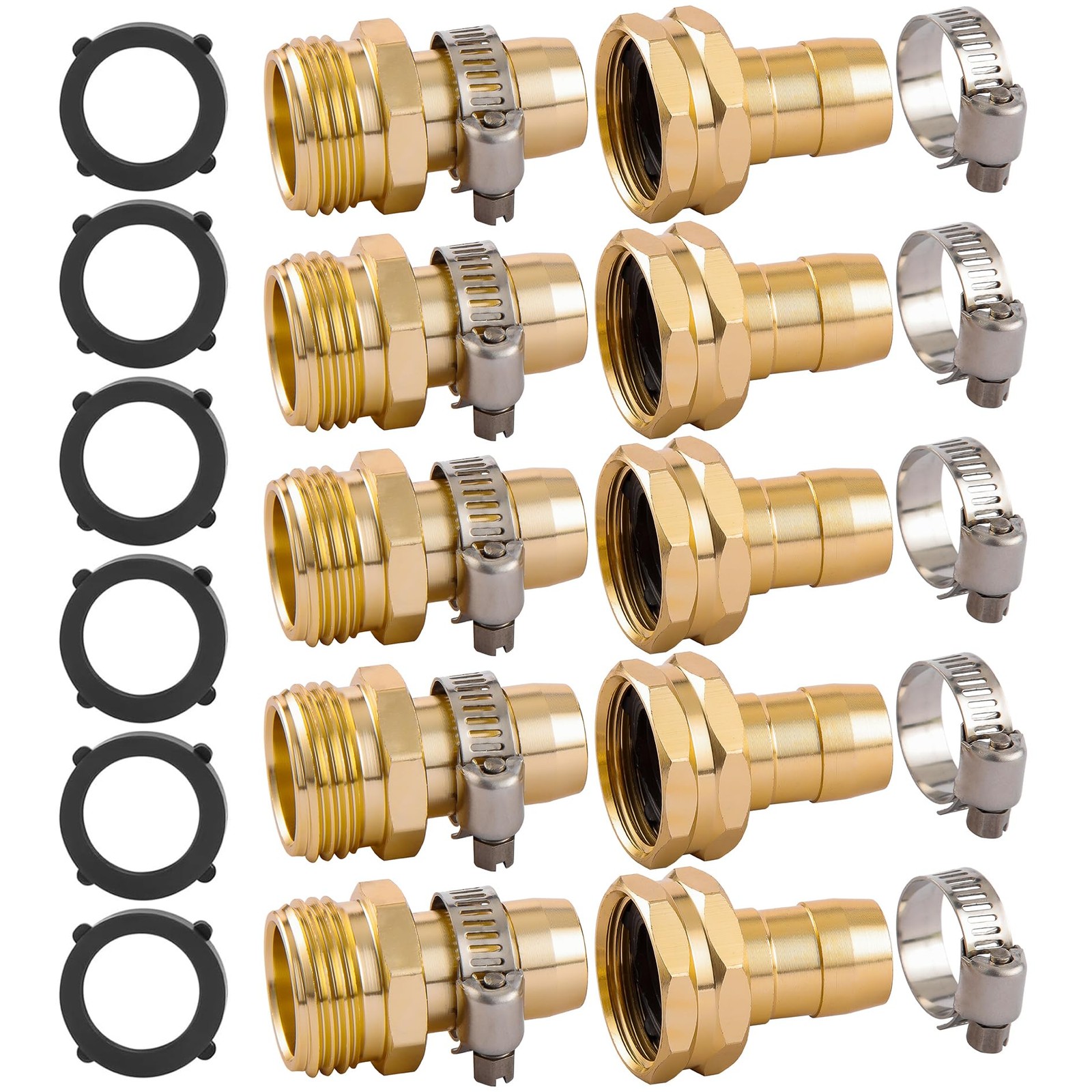 5 Set Garden Hose Repair Connector Kit with 5 Set, Fit for 3/4″ or 5/8″ hose