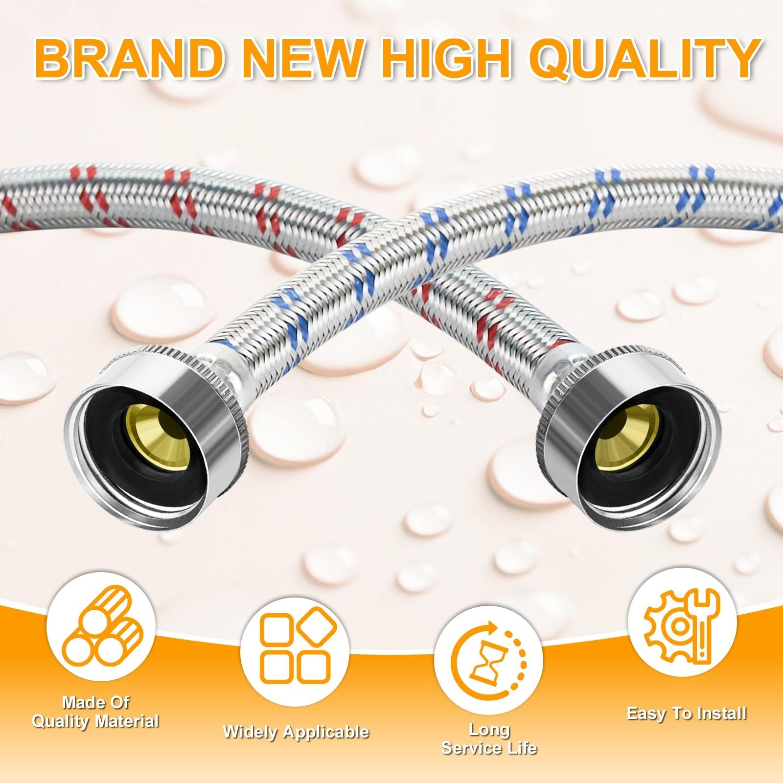 4FT Stainless Steel Washer Hoses Burst Proof Hot and Cold Water Supply Hoses …
