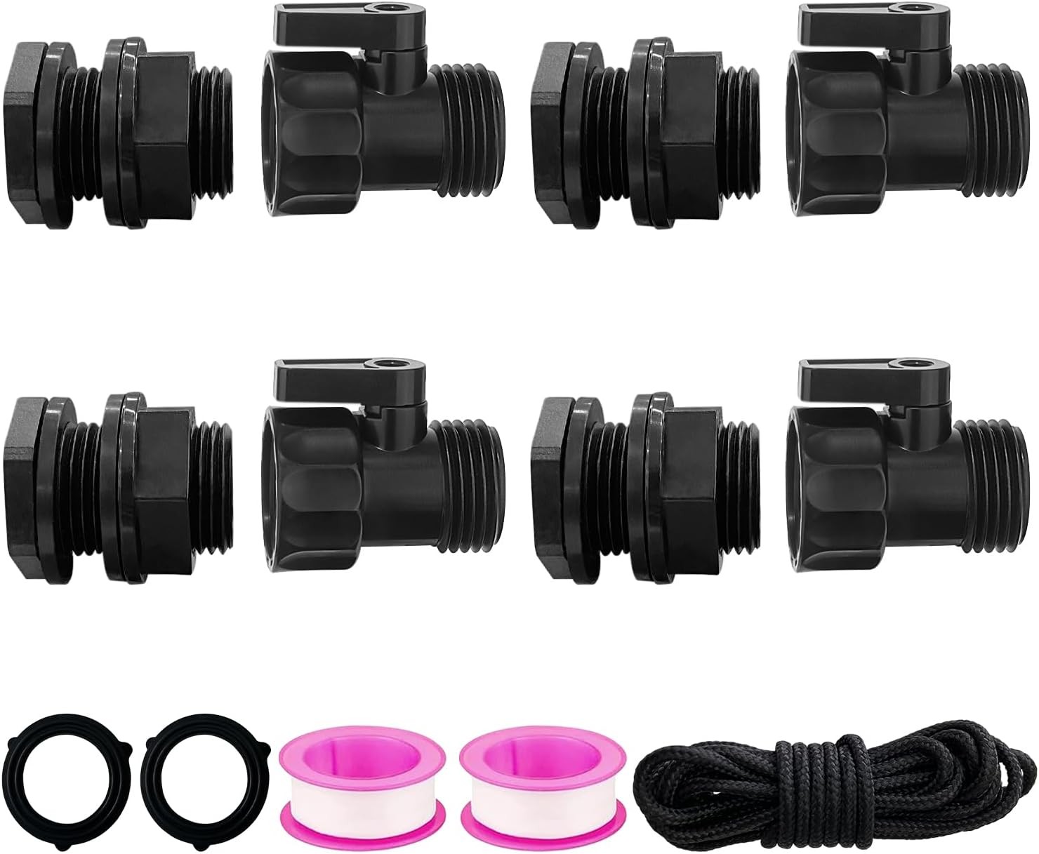 4 Pack Rain Barrel Spigot kit 3/4” Plastic Garden Hose 4 Bulkhead+4 Valve