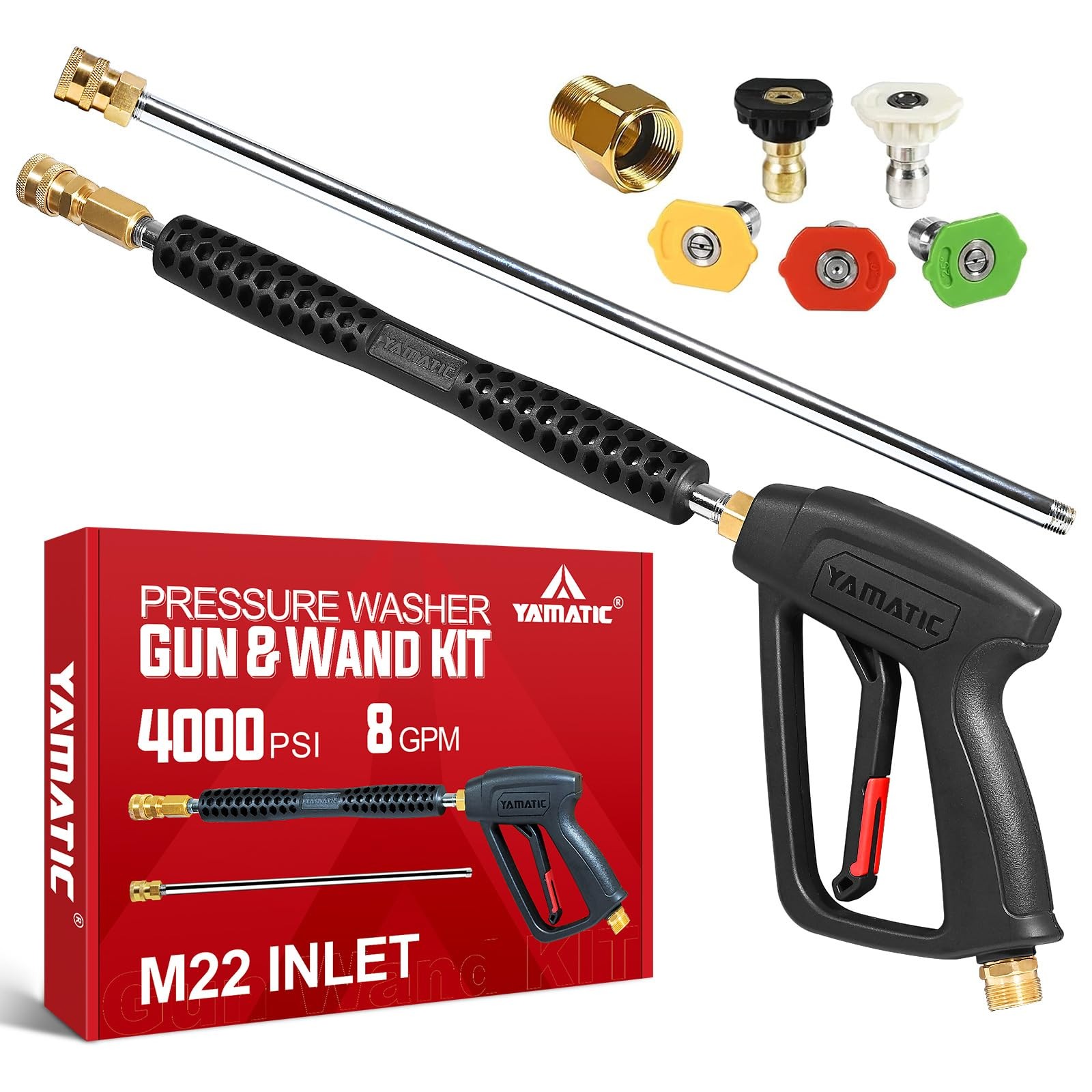 YAMATIC Pressure Washer Gun and Wand with 5 Spray Long handle 4000PSI, Black