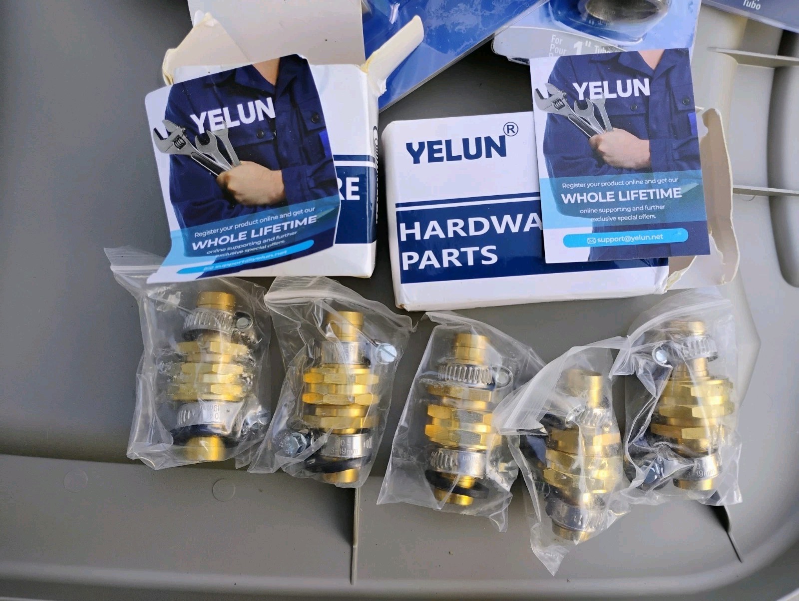 YELUN Solid Brass Garden Hose Repair Connector + Clamps 5/8″Five Connectors NEW