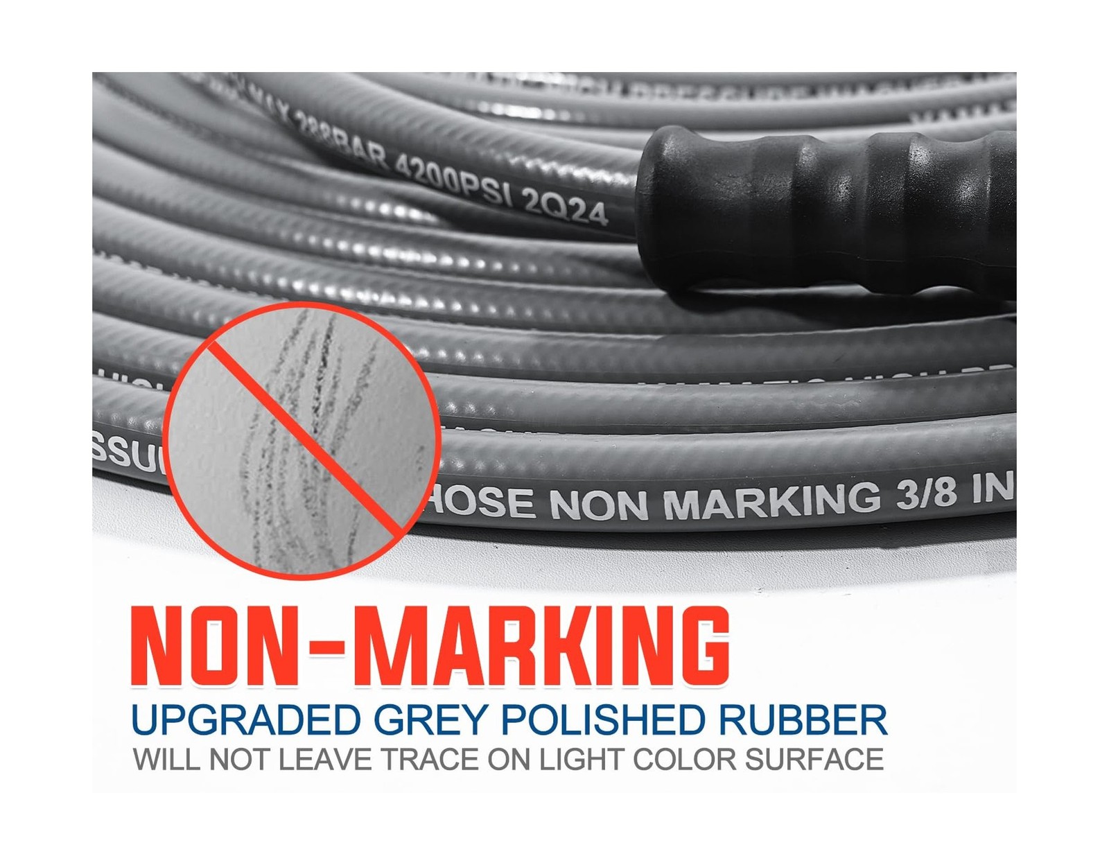 YAMATIC Non Marking 3/8″ Pressure Washer Hose 100FT 4200 PSI, Kink Resistant …