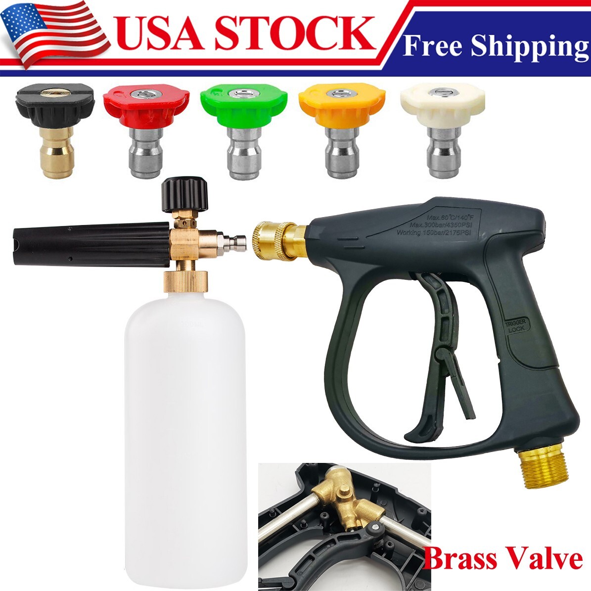 1/4″ Snow Foam Pressure Washer Gun Car Wash Soap Lance Cannon Spray Jet Bottle
