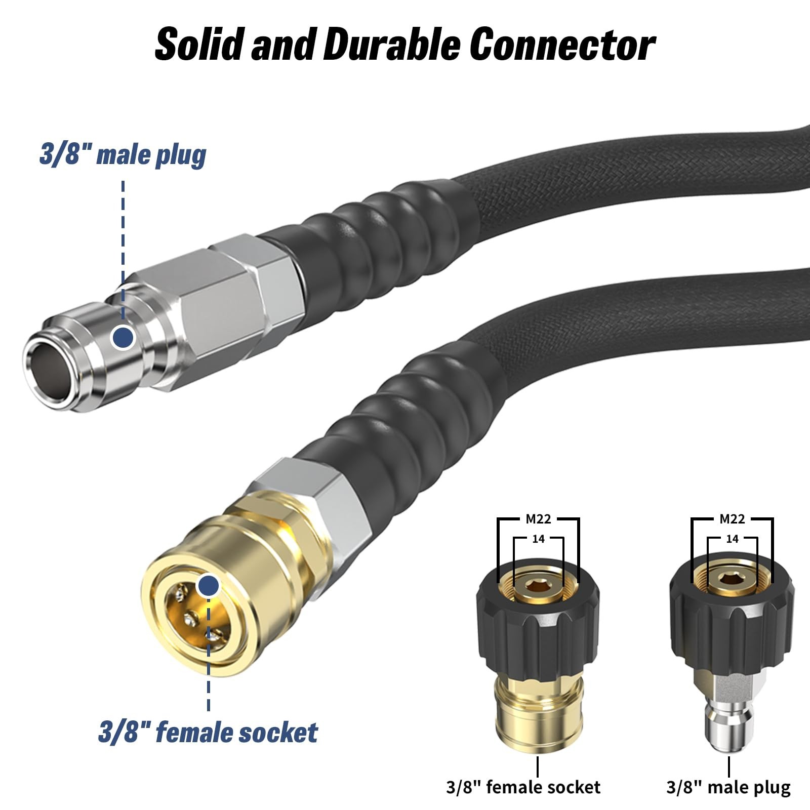 3/8″ Pressure Washer Hose 50 FT with Swivel Quick Connect, 4060 PSI Kink Resi…