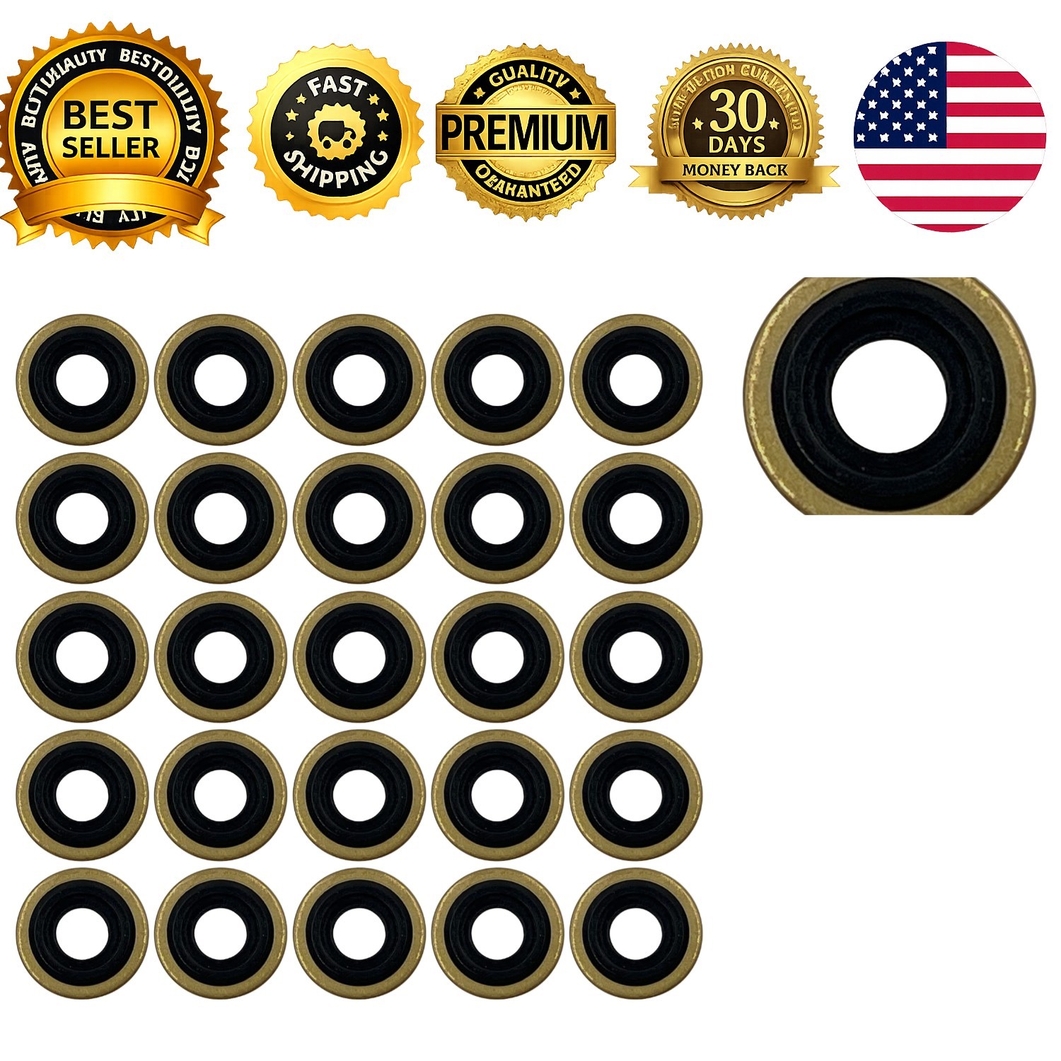 Oxygen Yoke Washer Seals 25-Pack CGA-870 Brass Rubber Regulator Washer CGA 870