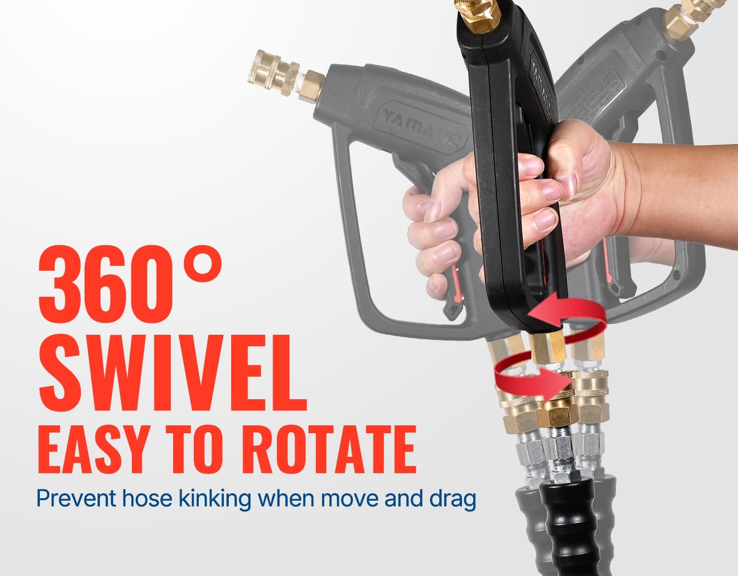 YAMATIC Pressure Washer Gun Wand with Swivel 3/8″ Plug & M22 Long Gun, Black