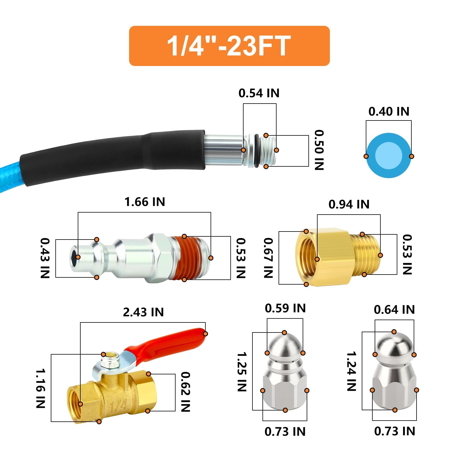 GASHER 23feet Home Dryer Vent Duct Cleaning Kit, 2 Jetter Nozzle, 1/4″