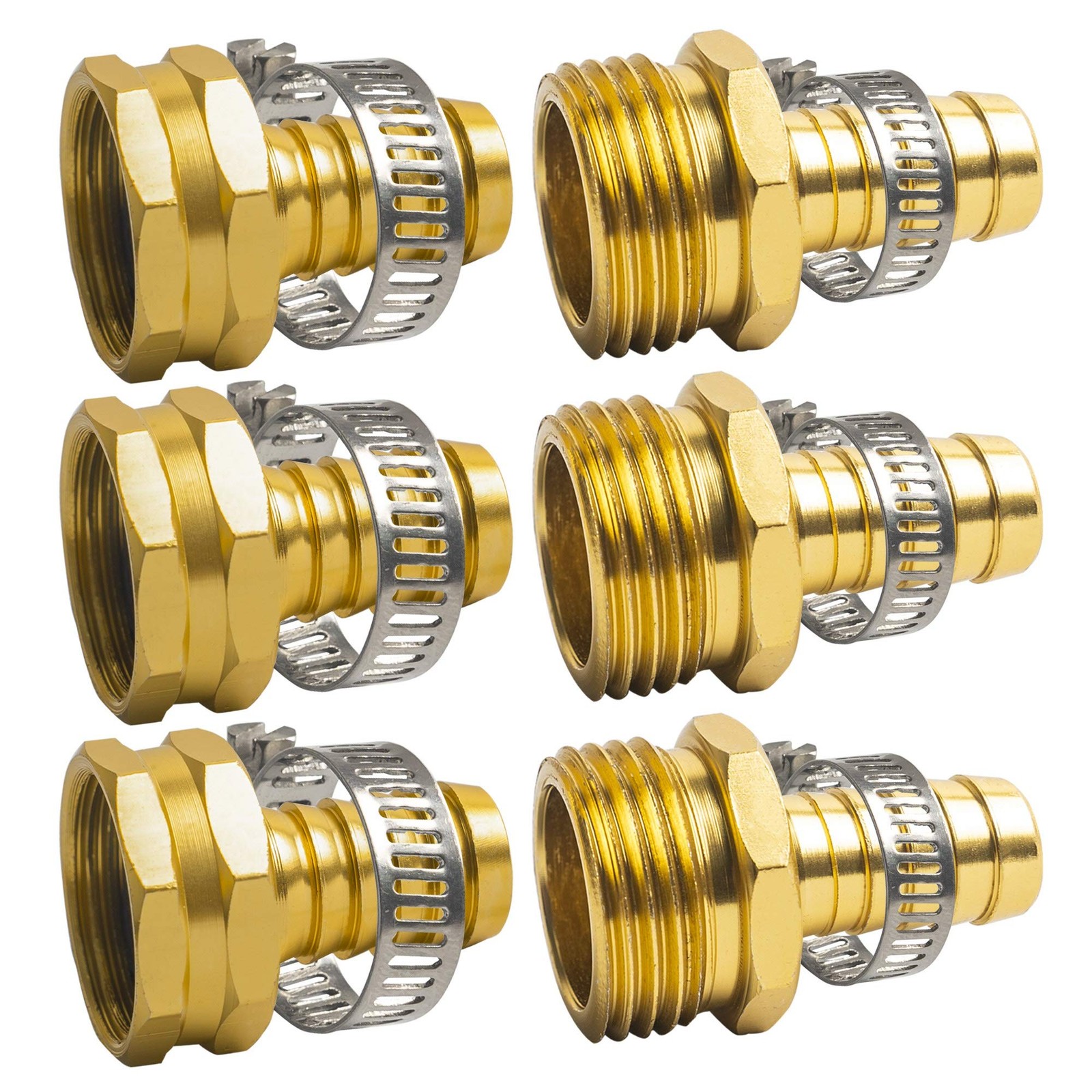 Hourleey Garden Hose Repair 1/2 Inch, Aluminum Mender 1/2″ – 3 Set, Gold