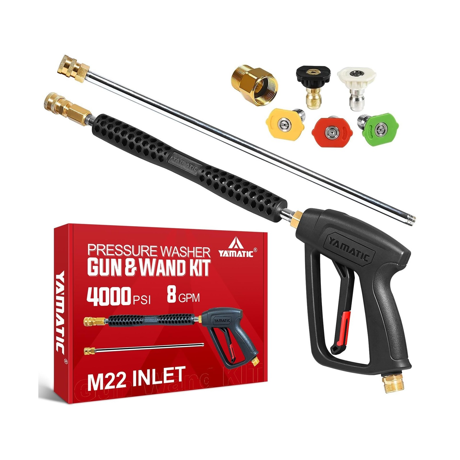 YAMATIC Pressure Washer Gun and Wand with 5 Spray Nozzles, M22-14mm & M22-15m…