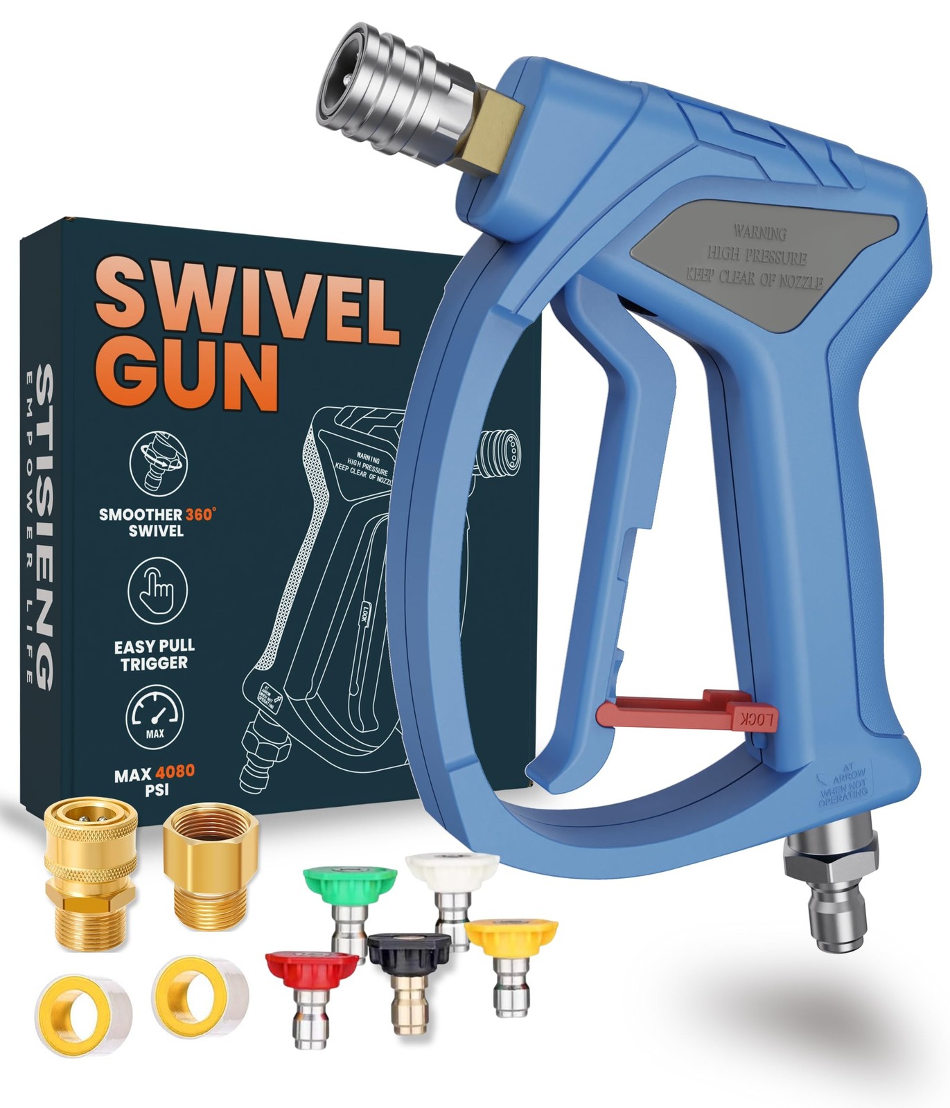 Short Pressure Washer Gun with 360° Swivel, High Pressure Stubby Power Wash