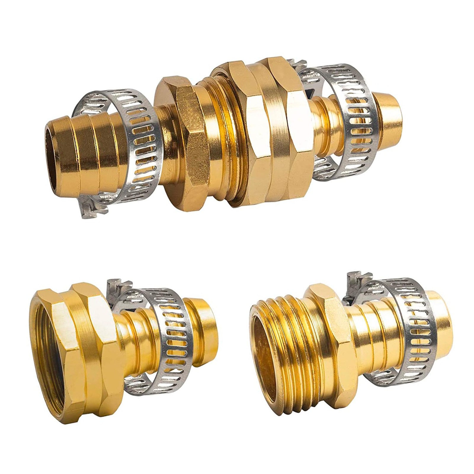 Hourleey Garden Hose Repair 1/2 Inch, Aluminum Mender 1/2″ – 3 Set, Gold