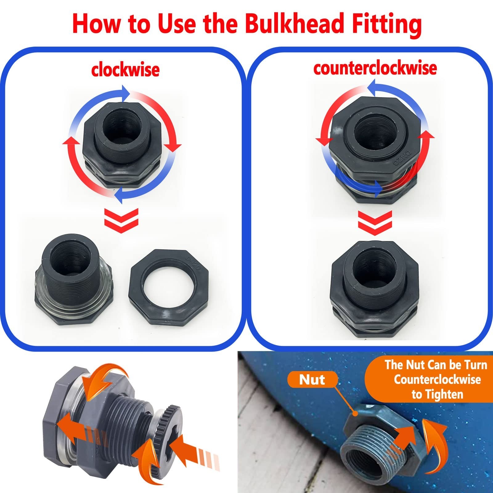 4 PCS Rain Barrel Bulkhead Fitting kit with Plugs and Hole Saw Tool, 3/4″ (In…