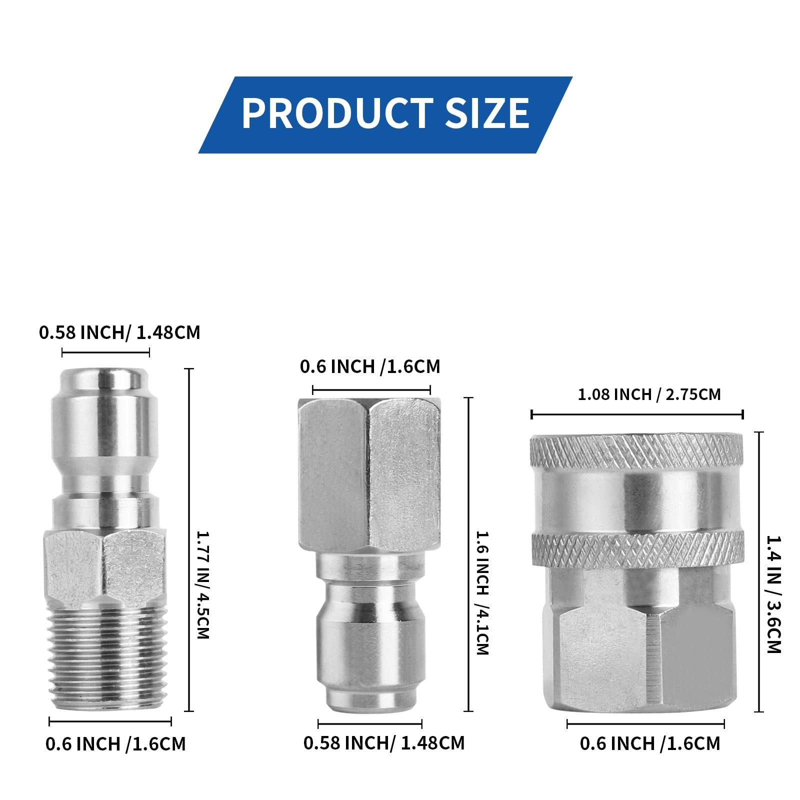 Pressure Washer Adapter Set, 3/8 Inch Quick Connect Kit, Male and Female Quic…