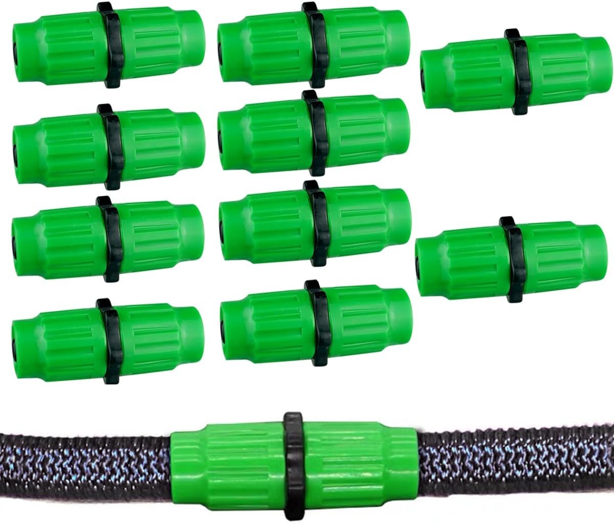 10 Sets Expandable Garden Hose Repair Kit, Plastic Flex ½ inch, Green