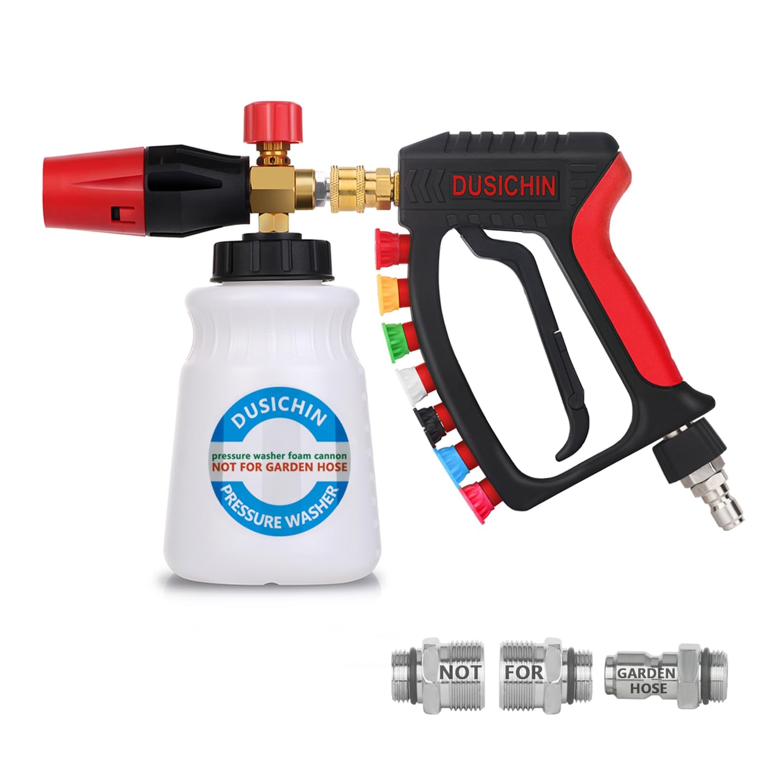 DUSICHIN Short Pressure Washer Gun Swivel 8 inches, Gun+Nozzle+Foam Cannon