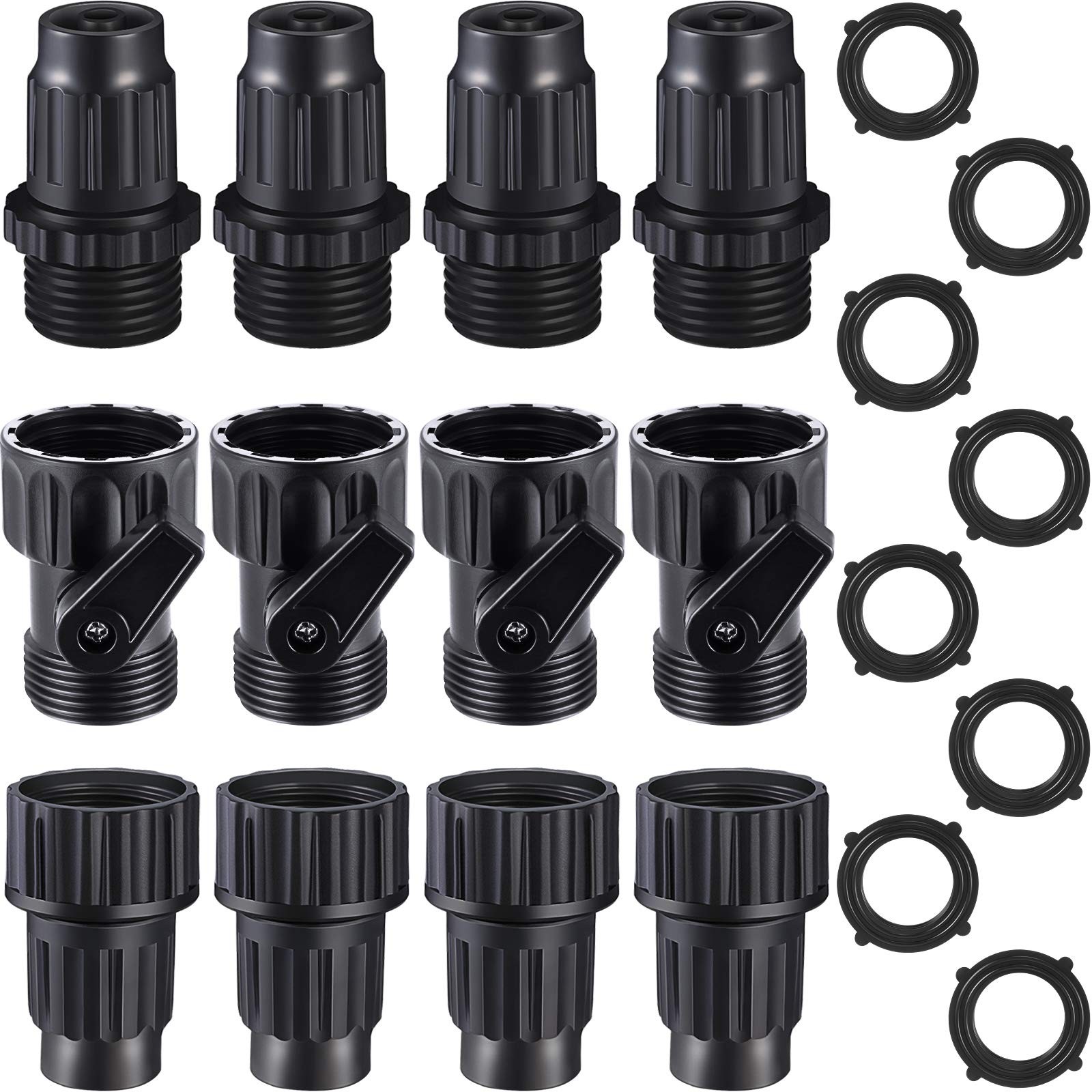 4 Sets Garden Expandable Hose Repair Kit Faucet Adapter 3/4 inch, Black